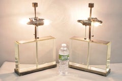 Modern Williams Sonoma Crystal Glass Block Phoenix Wide Table Lamps - a Pair