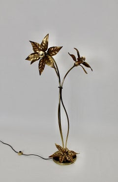 Modern Willy Daro Vintage Golden Brass Gilt Flower Floor Lamp 1970s Belgium