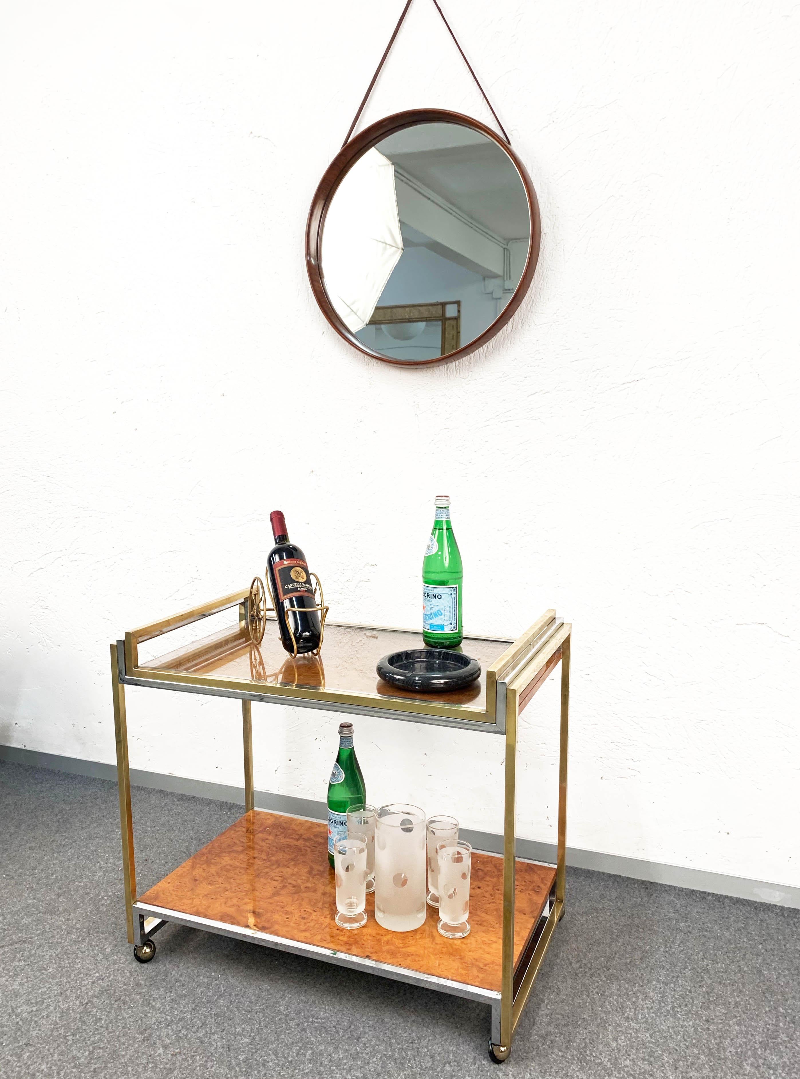 Modern Romeo Rega Brass and Briar Italian Bar Cart with Service Tray, 1980s For Sale 10