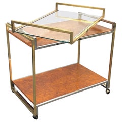 Modern Romeo Rega Brass and Briar Italian Bar Cart with Service Tray, 1980s