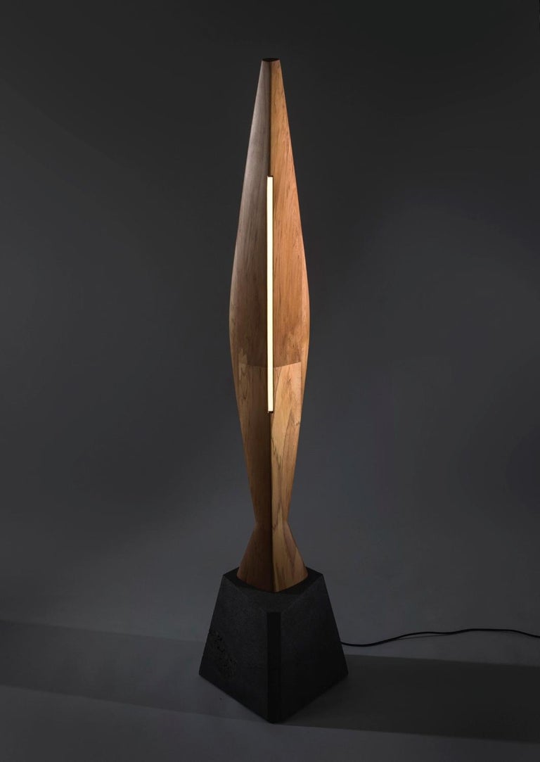 Organic Modern Modern ‘Windswept’ Floor Lamp Sculpture in Sustainable Ancient Wood and Stone