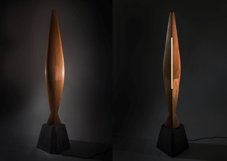 New Zealand Modern ‘Windswept’ Floor Lamp Sculpture in Sustainable Ancient Wood and Stone