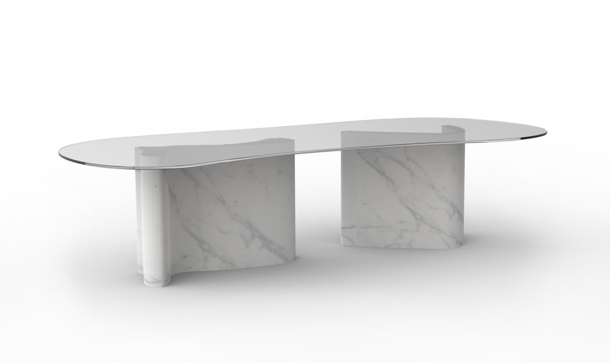 Portuguese Modern Windy Calacatta Marble Dining Table, Handmade in Portugal by Greenapple For Sale