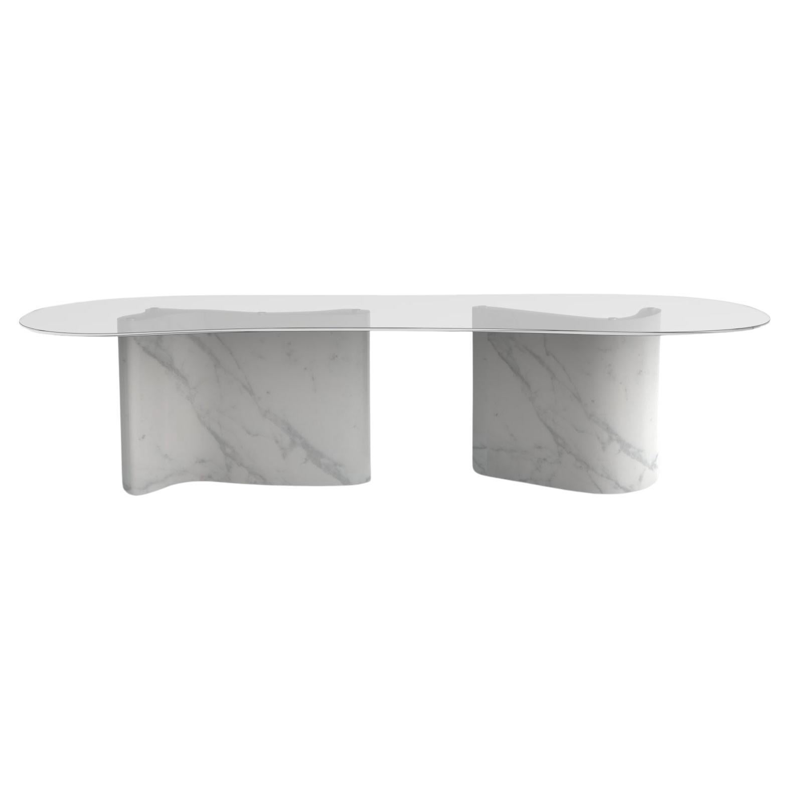 Table de salle à manger moderne en marbre Calacatta, fabriquée à la main au Portugal par Greenapple