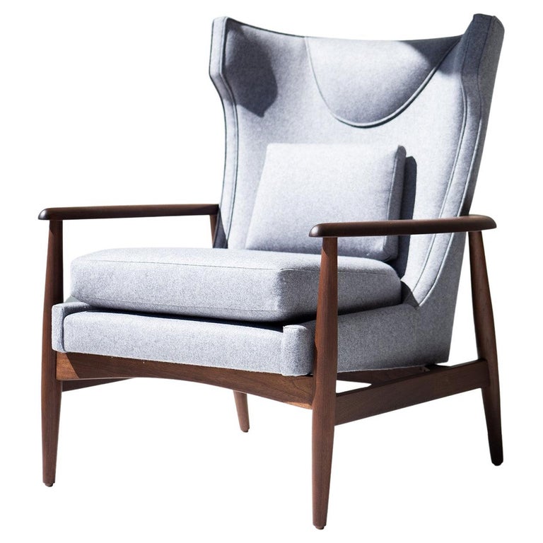 Modern Wing Chair in Grey Felt by Lawrence Peabody For Sale at 1stDibs