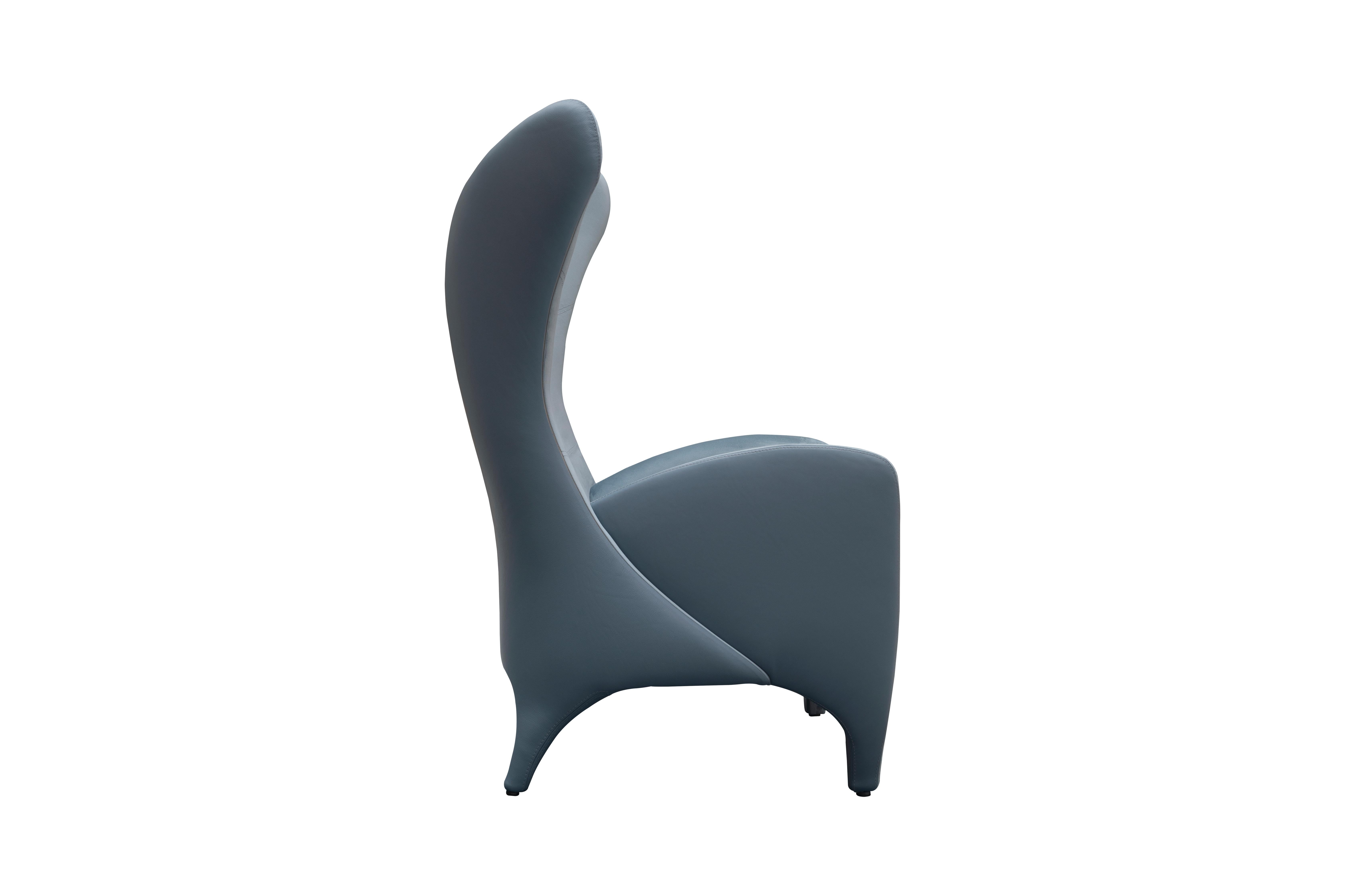 Italian Modern Wing Chair Light Blue Velvet For Sale