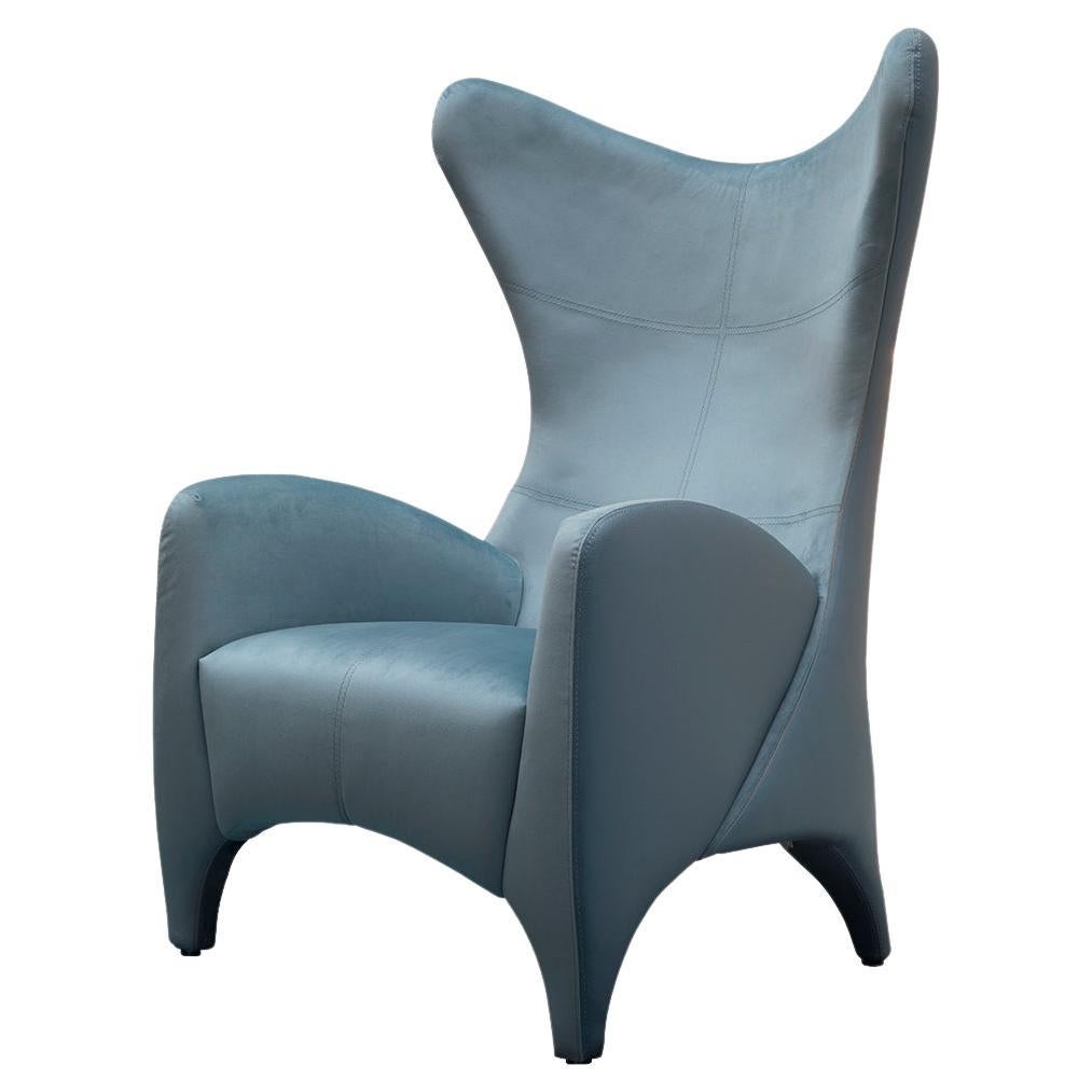 Modern Wing Chair Light Blue Velvet For Sale