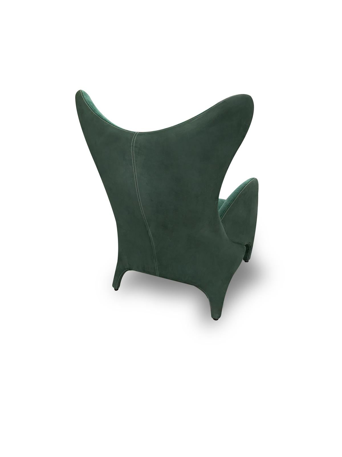 Italian Modern Wing Chair Upholstered in Emerald Green Velvet For Sale