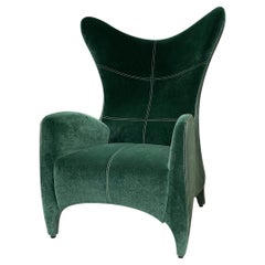 Modern Wing Chair Upholstered in Emerald Green Velvet