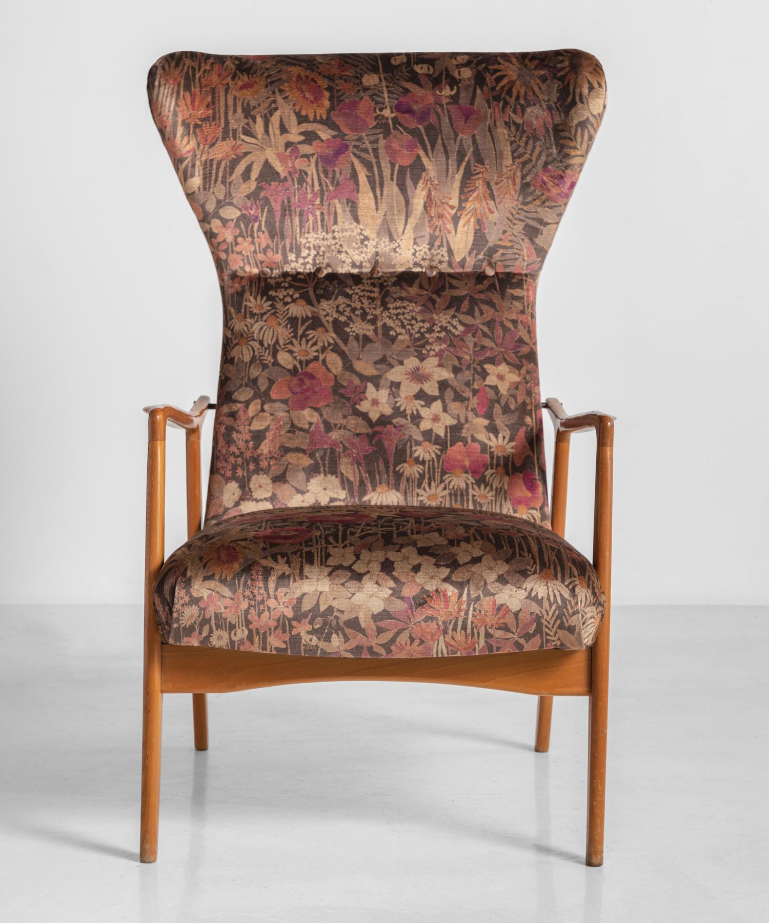 French Modern Wingback Armchairs, France, circa 1950