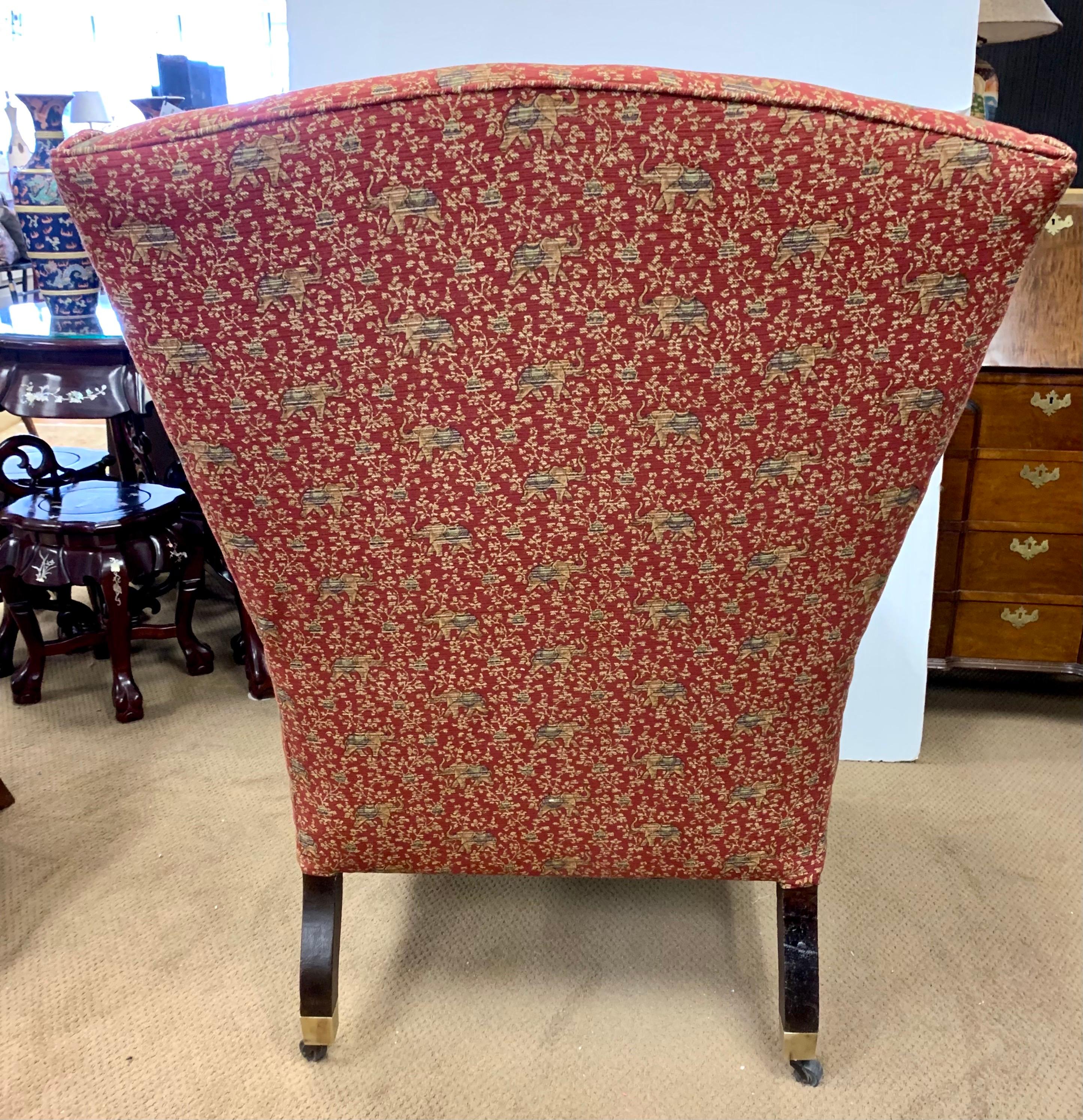 20th Century Modern Wingback Chair with Red Chinoiserie Print Upholstery