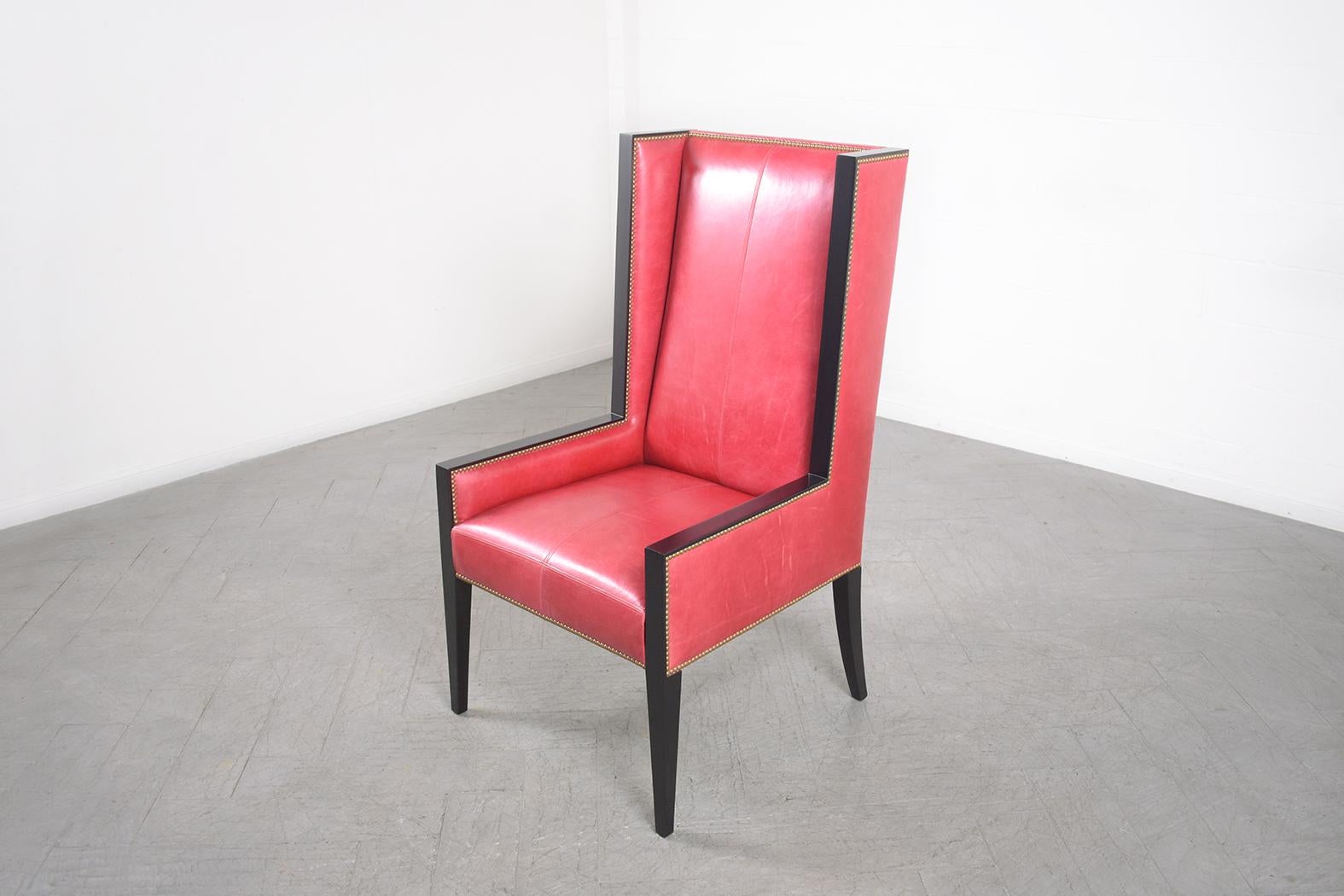 Dyed Restored Vintage Modern Red Leather Lounge Chair For Sale