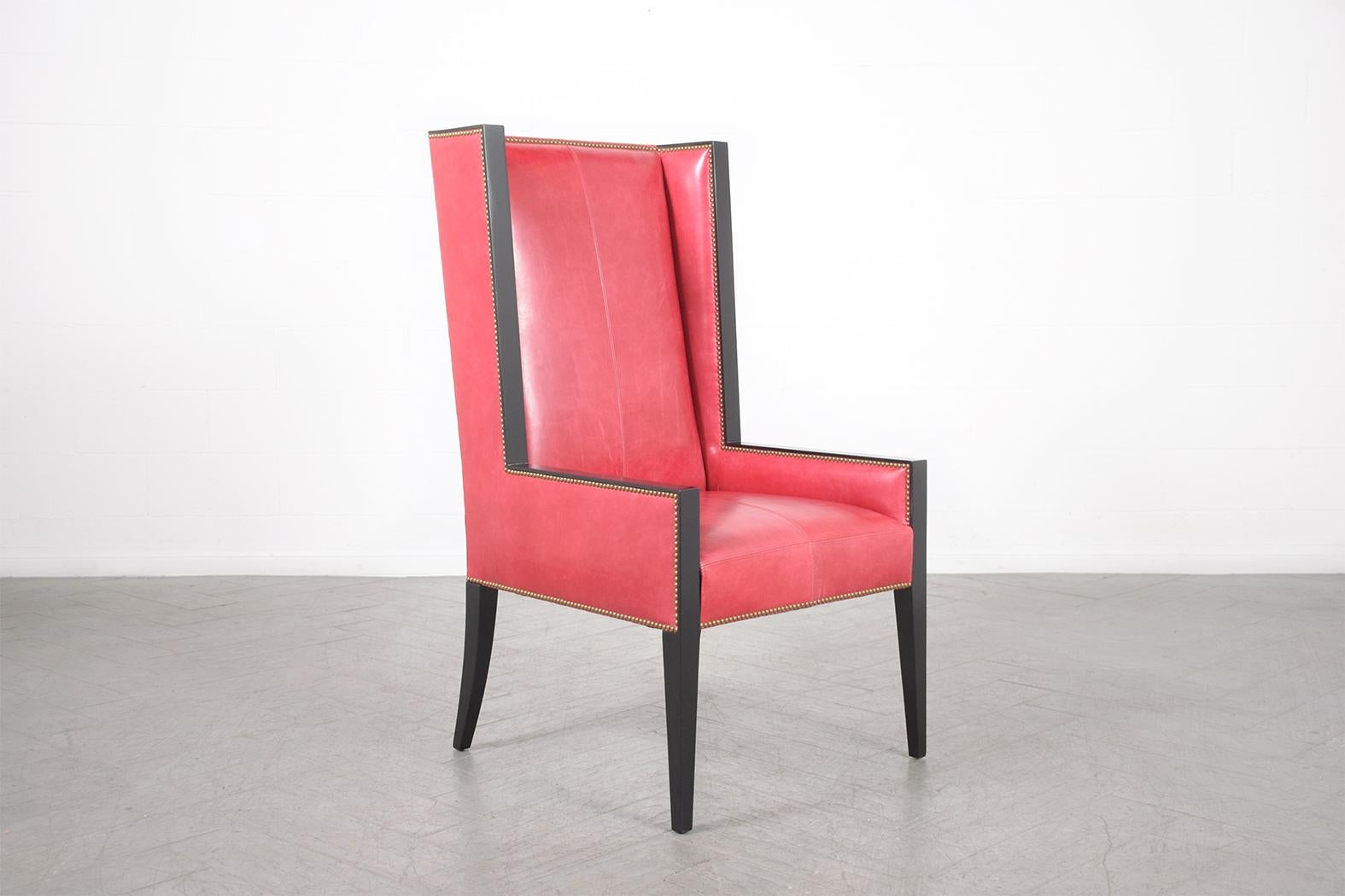 Restored Vintage Modern Red Leather Lounge Chair In Good Condition For Sale In Los Angeles, CA