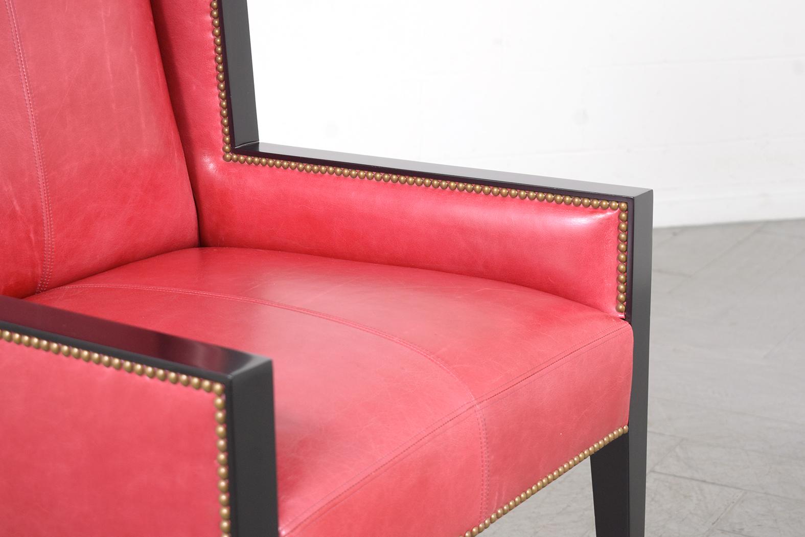 Polyester Restored Vintage Modern Red Leather Lounge Chair For Sale