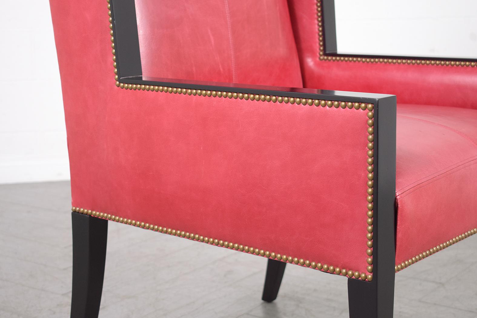 Restaurierter moderner roter Vintage-Loungesessel aus Leder im Angebot 1