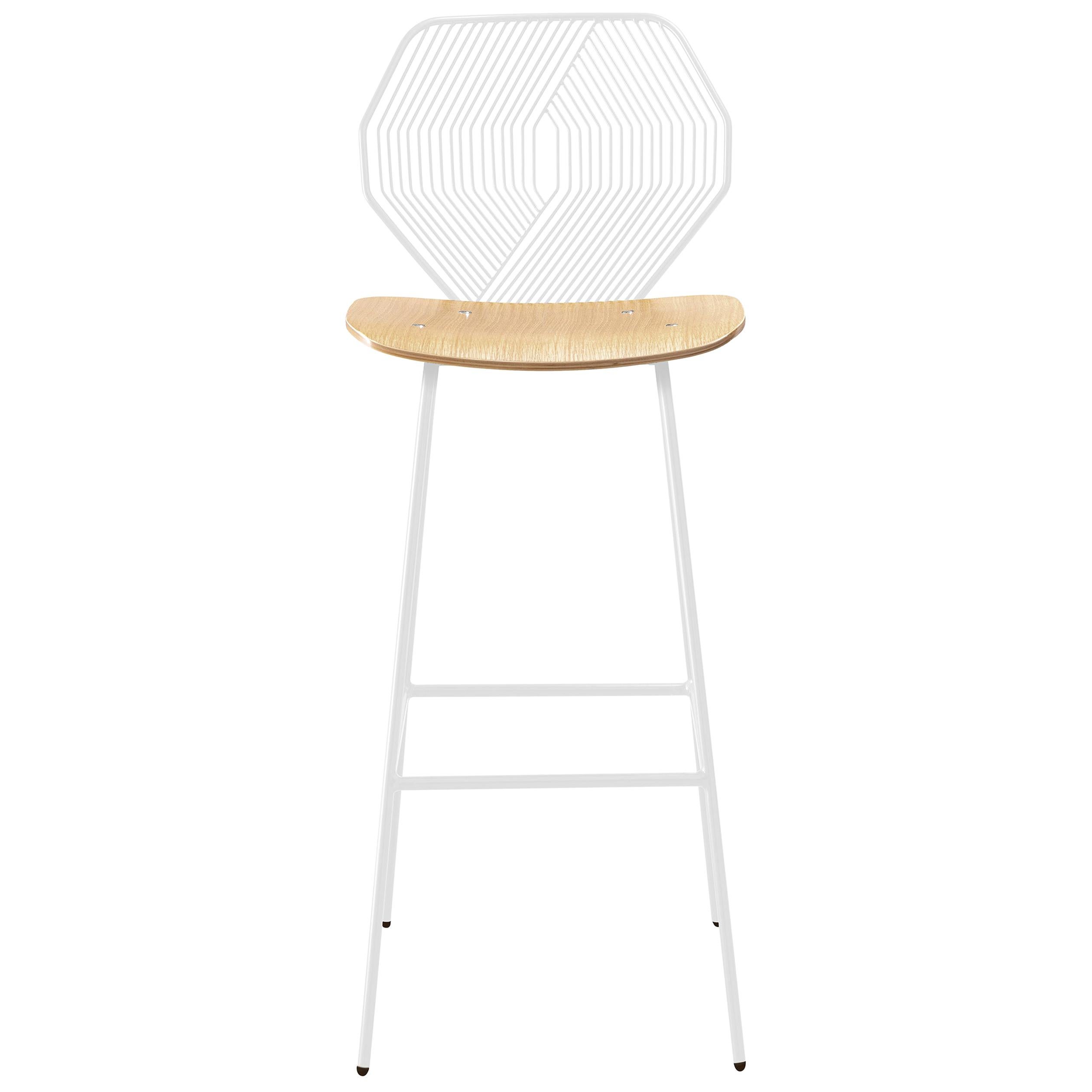 Contemporary American White Oak Yellow Mistral Bar Stool with Copper