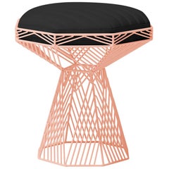 Modern Wire Stool, in Peachy Pink with a Reversible Black Leather Top