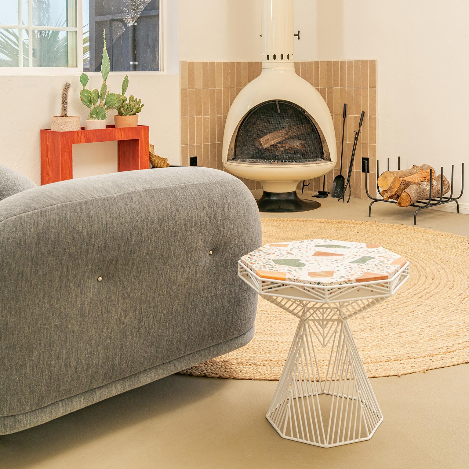 Powder-Coated Modern Wire Stool, in White with a Reversible White Leather Top