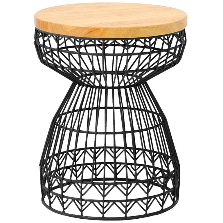 Modern Wire Stool with a Wood Seat, Sweet Stool in Black by Bend Goods