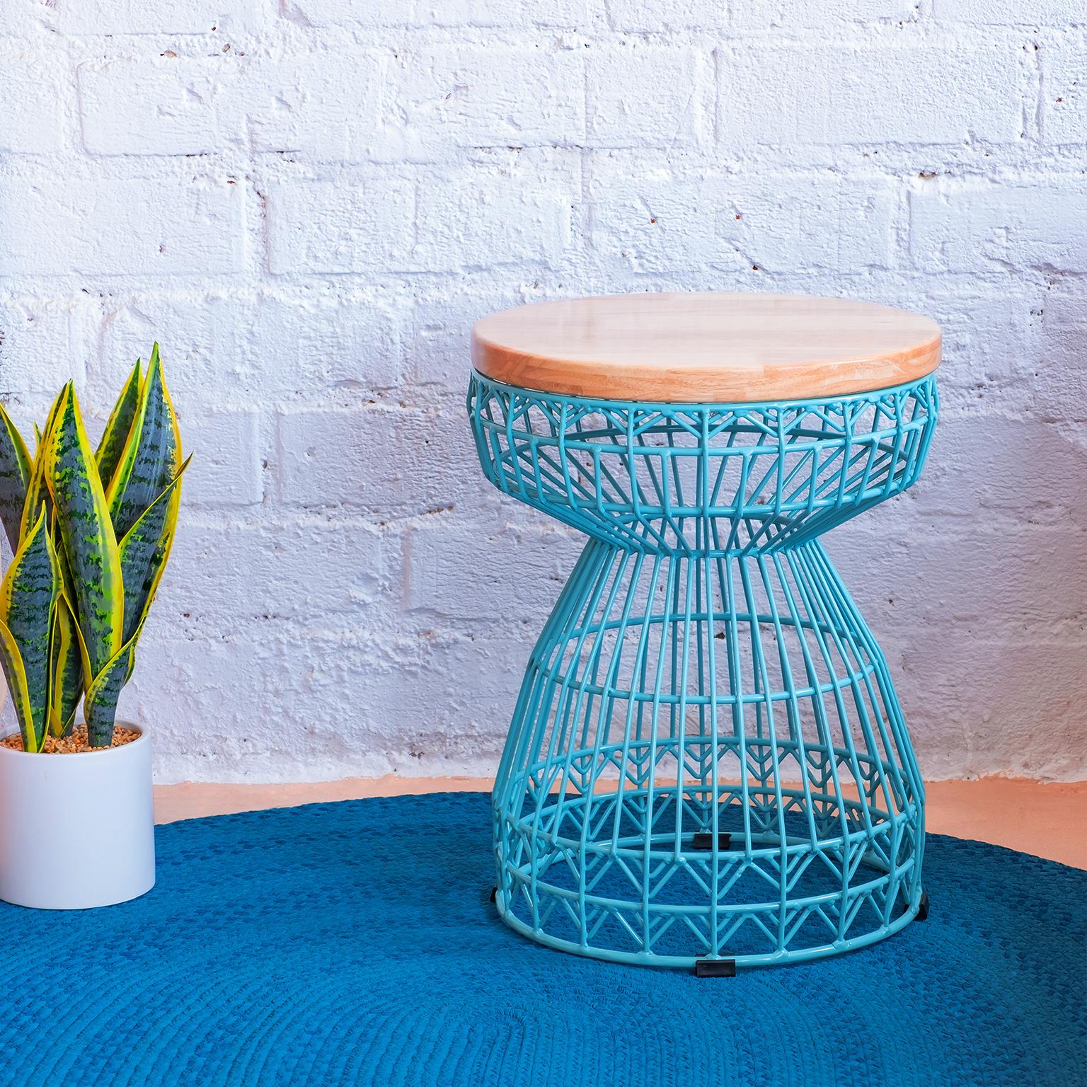 Modern Wire Stool with a Wood Seat, Sweet Stool in White by Bend Goods In New Condition In Ontario, CA