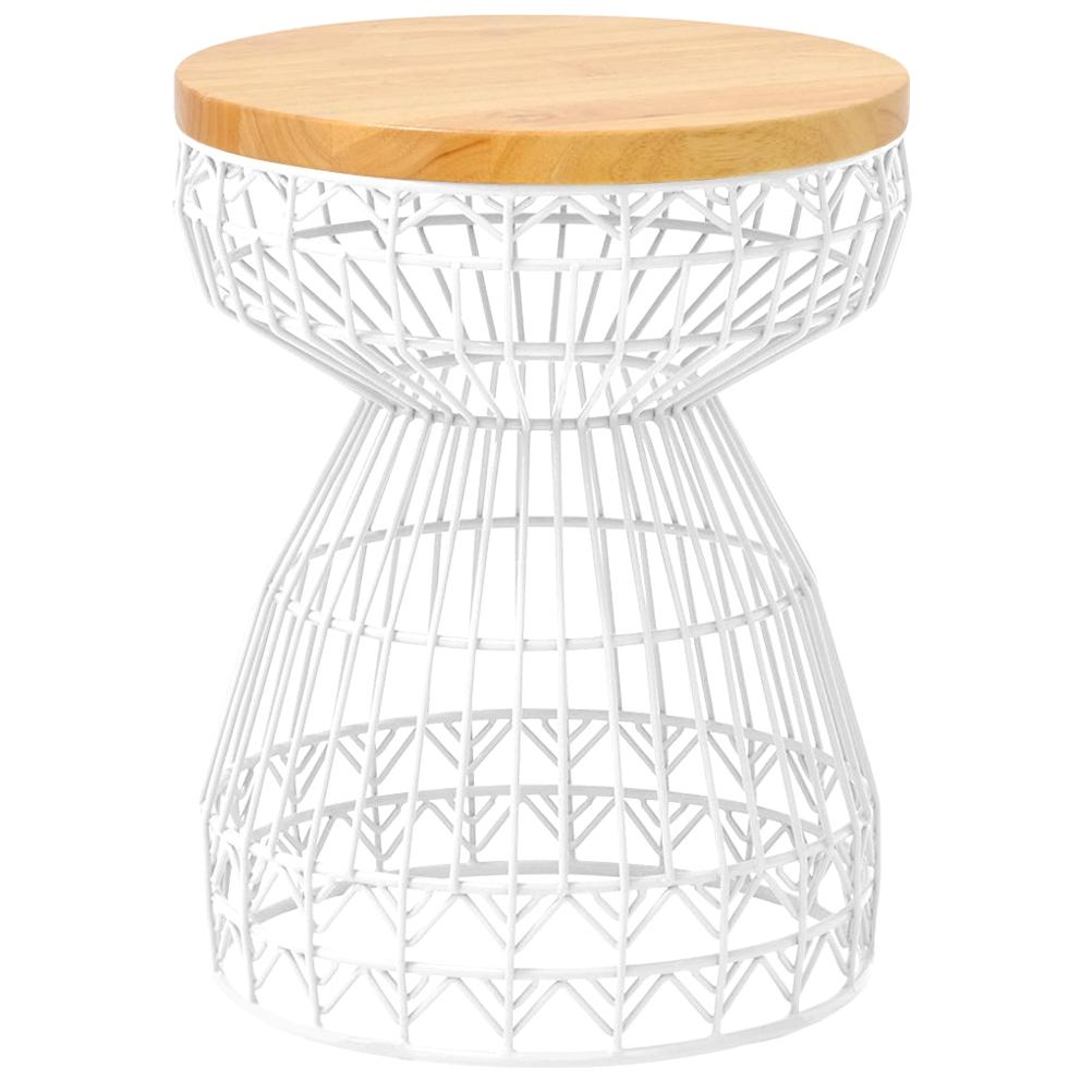Modern Wire Stool with a Wood Seat, Sweet Stool in White by Bend Goods