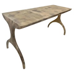 Retro Modern Wishbone Leg Goatskin Parchment Console Writing Table Desk