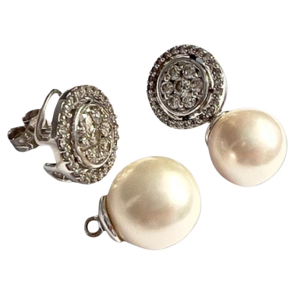 Modern  with Diamonds and Pearl (Two Options) 18k White Gold Earrings
