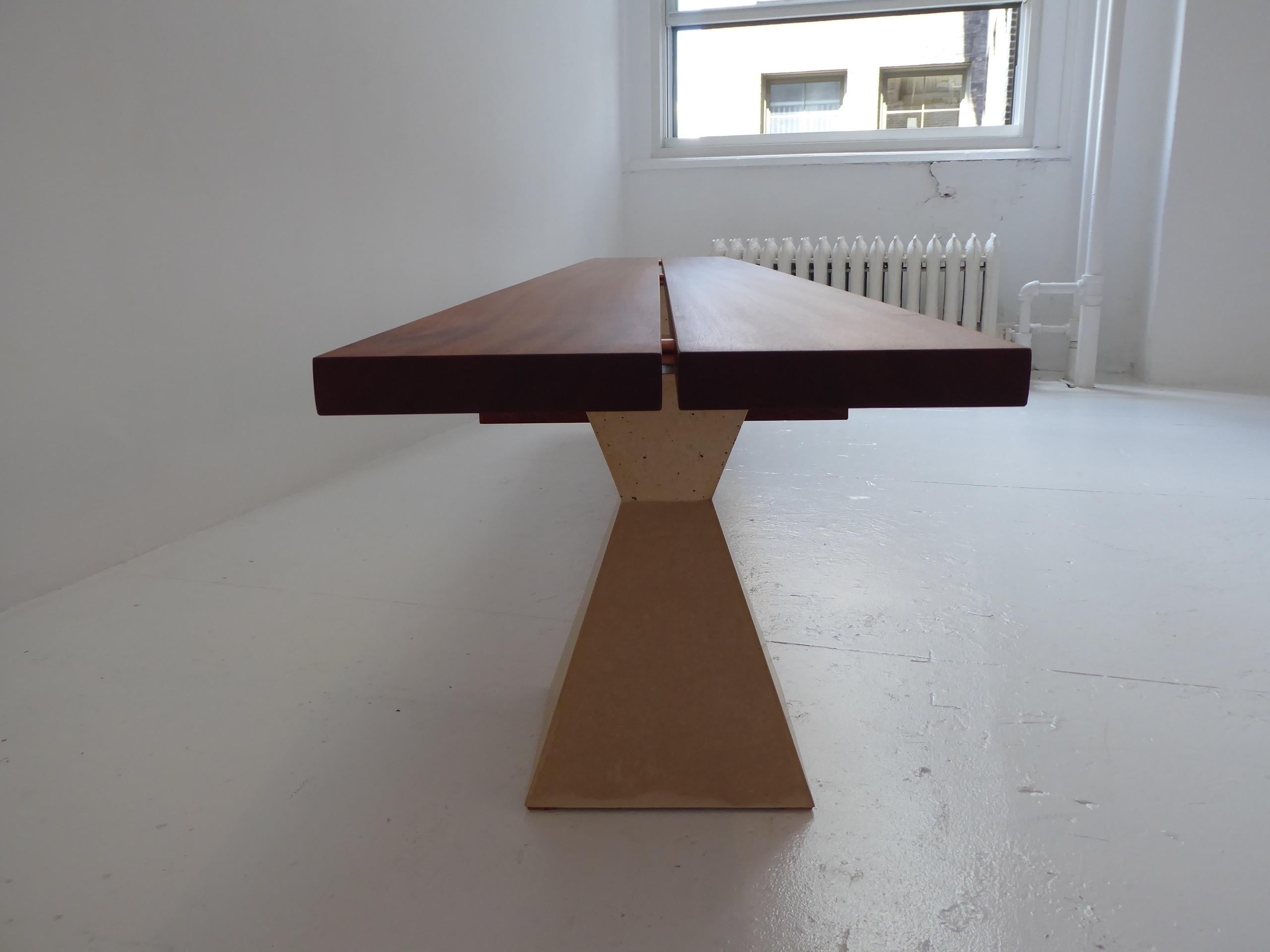 Bronze Modern Wood and Concrete Dining Table Set with Benches For Sale