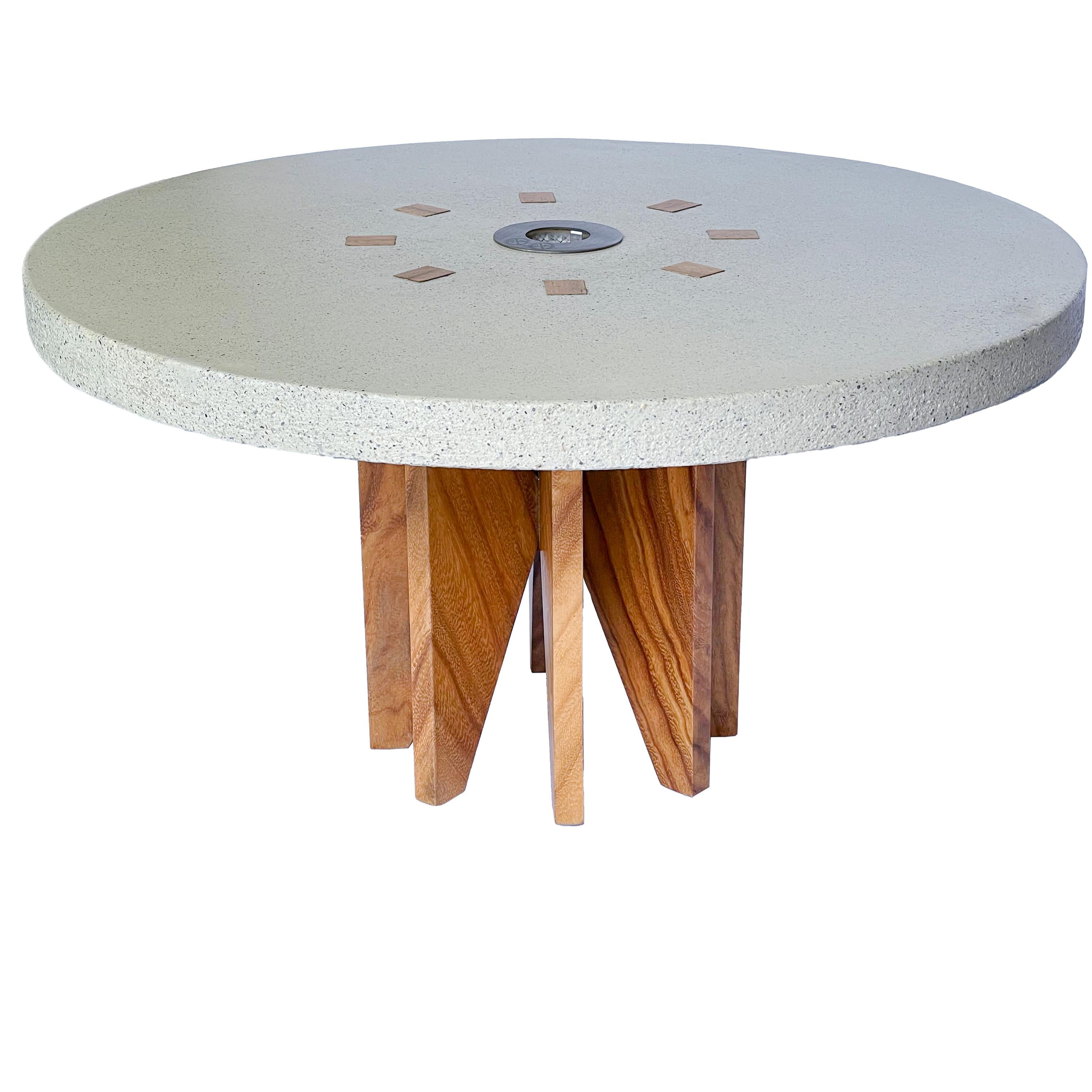 Guatemalan Modern Wood and Concrete Fire Table top by Pierre Sarkis For Sale