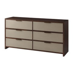 Modern Wood and Leather Six-Drawer Dresser
