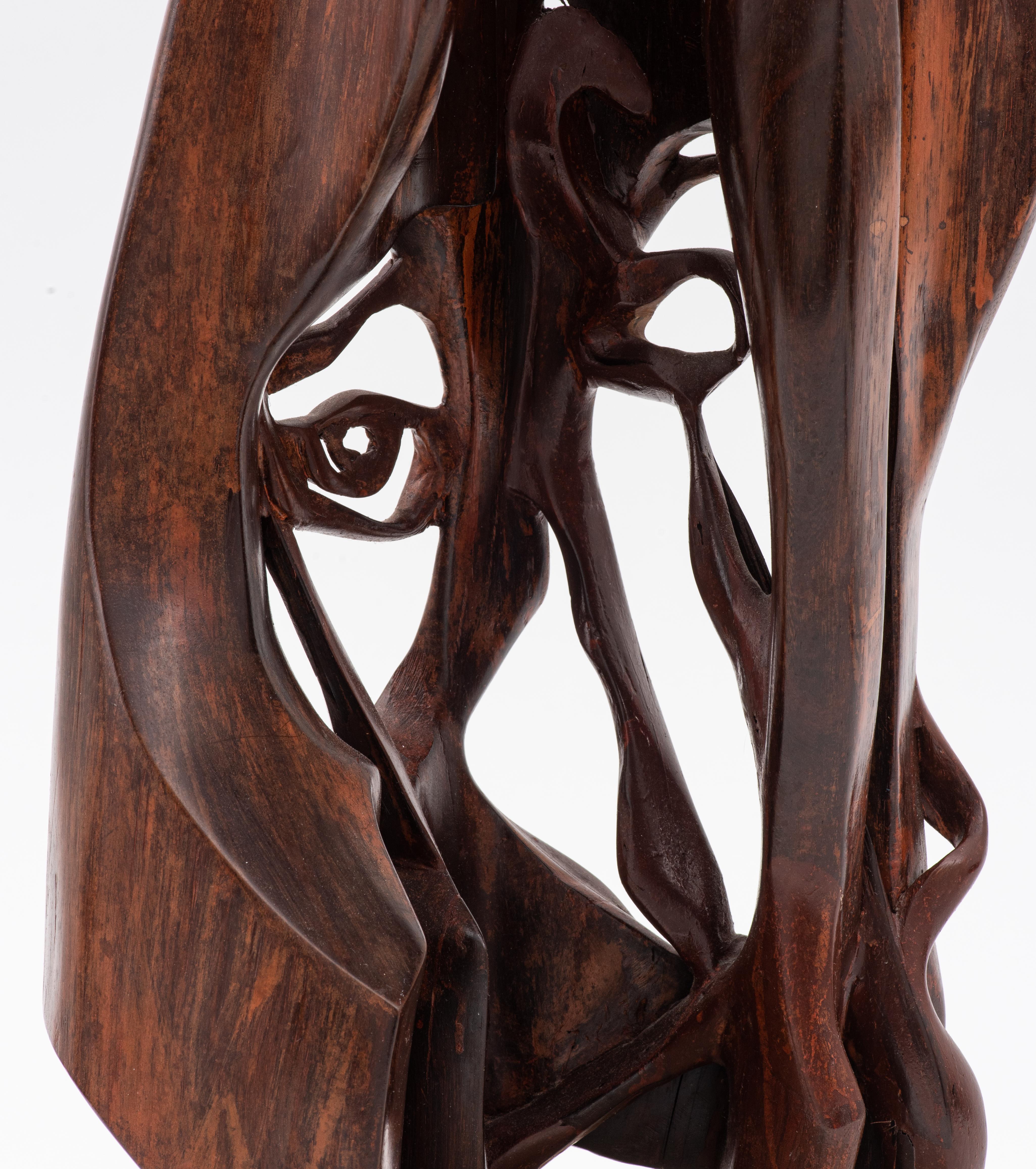 Modern Wood Carved Sculpture Depicting Face in Abstract Shapes  For Sale 3