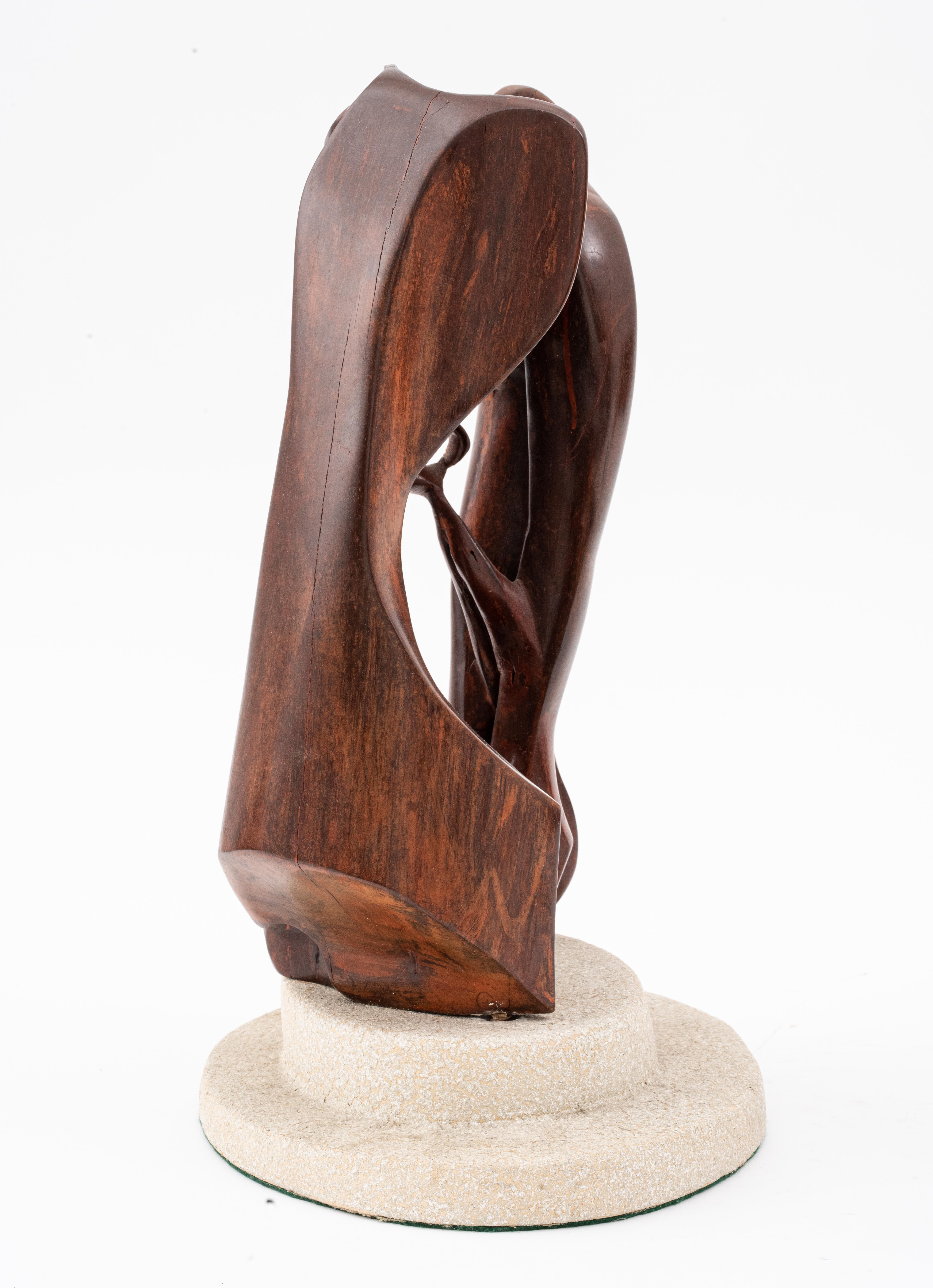 Modern Wood Carved Sculpture Depicting Face in Abstract Shapes  In Good Condition For Sale In New York, NY