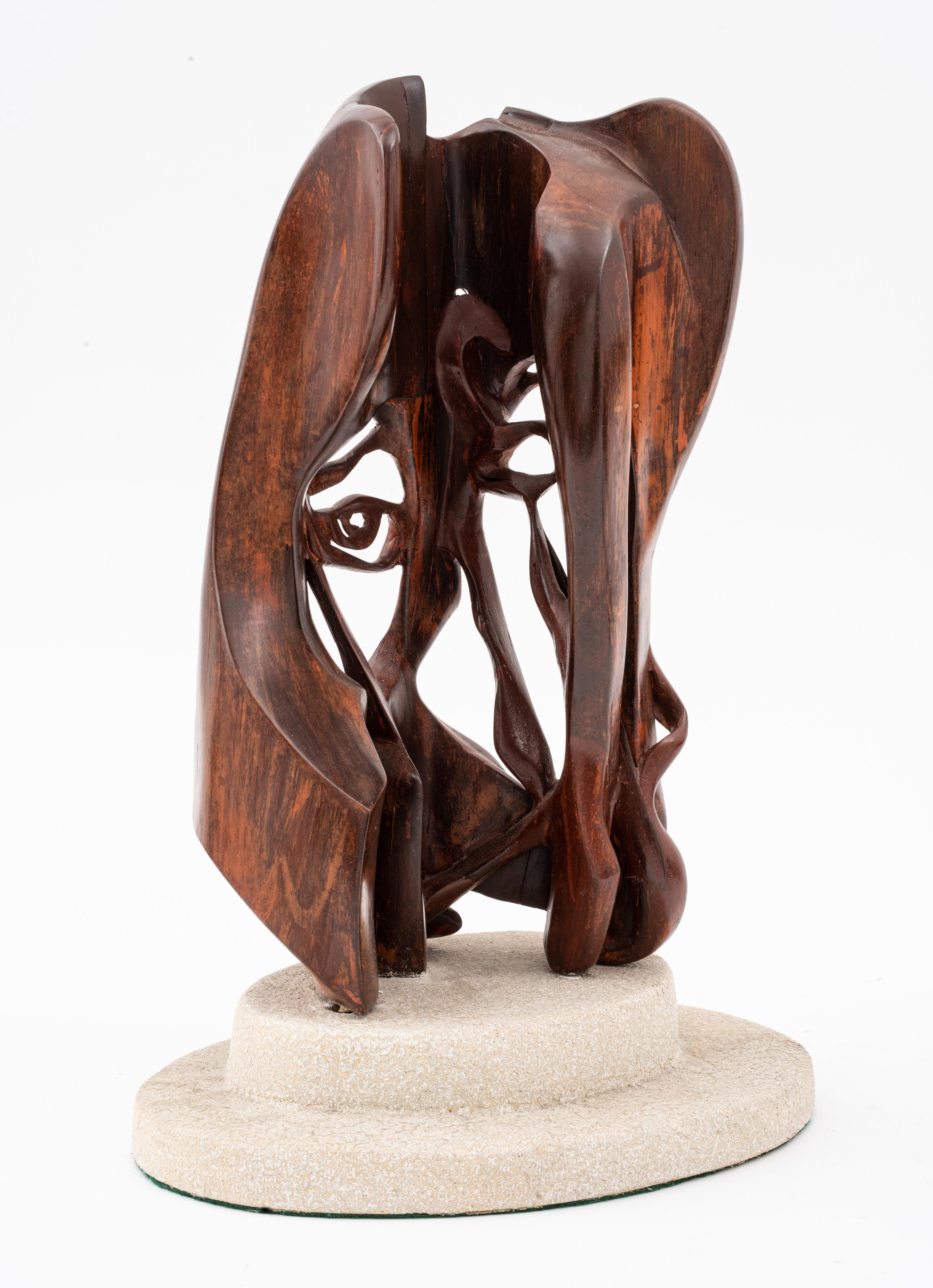 20th Century Modern Wood Carved Sculpture Depicting Face in Abstract Shapes  For Sale
