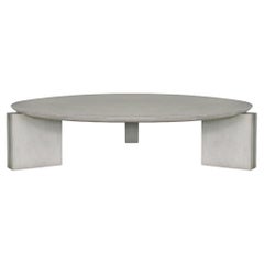 Modern wood Chianni cocktail table, circular top & rectangular legs, brass inlay