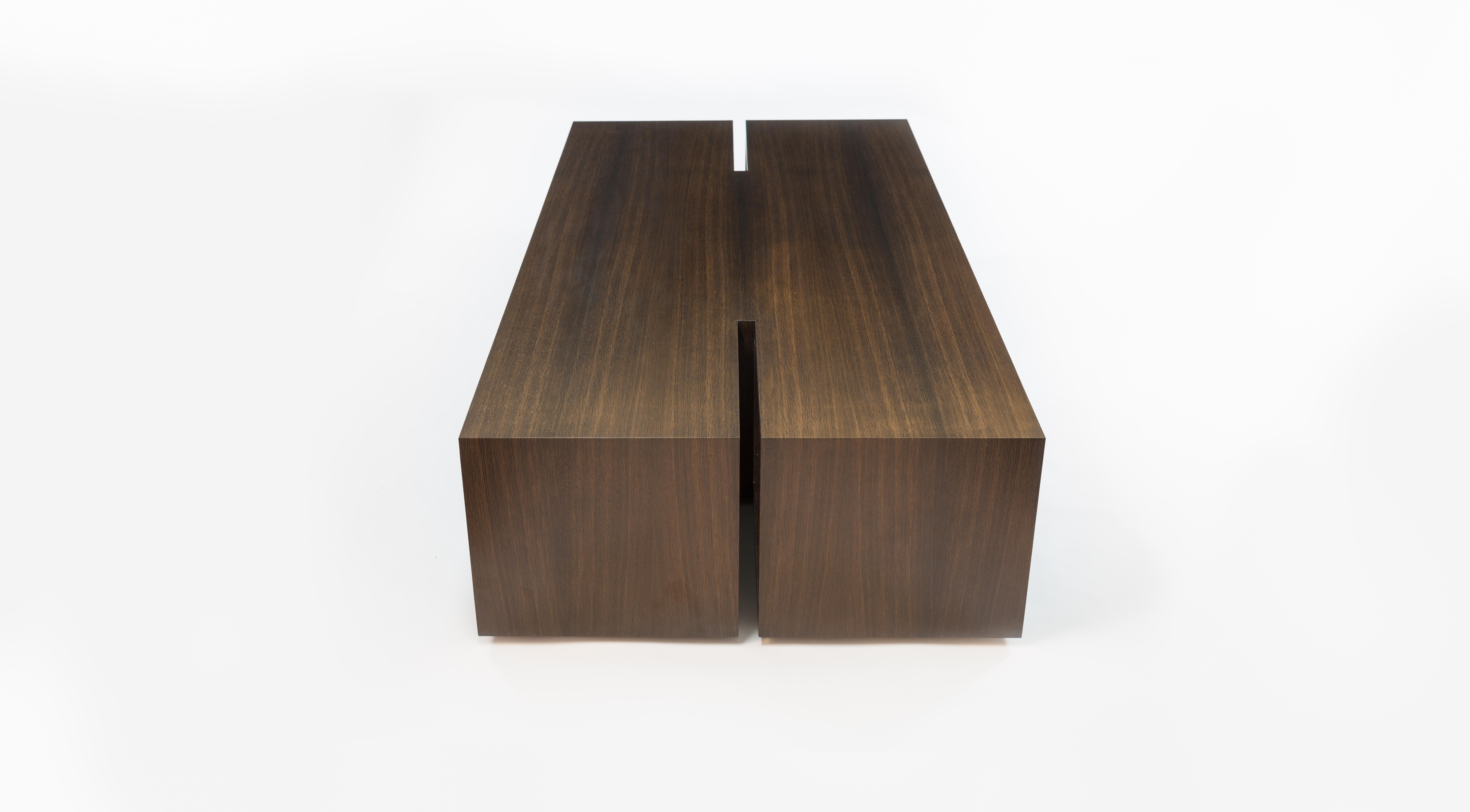 American Modern Wood Coffee Table in Fumed Ebony Oak, by Studio DiPaolo For Sale