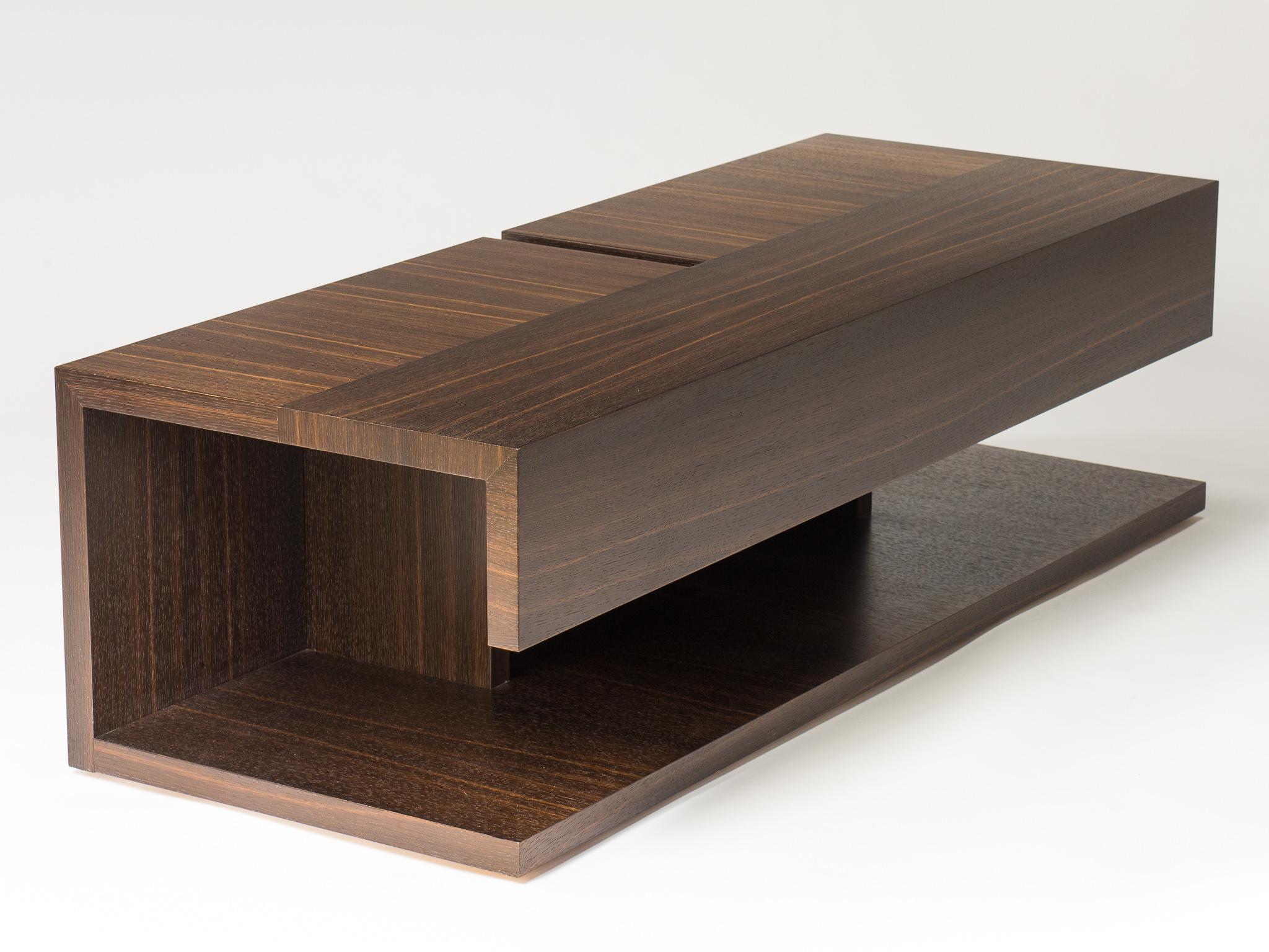 American Modern Wood Coffee Table in Fumed Ebony Oak, by Studio DiPaolo For Sale