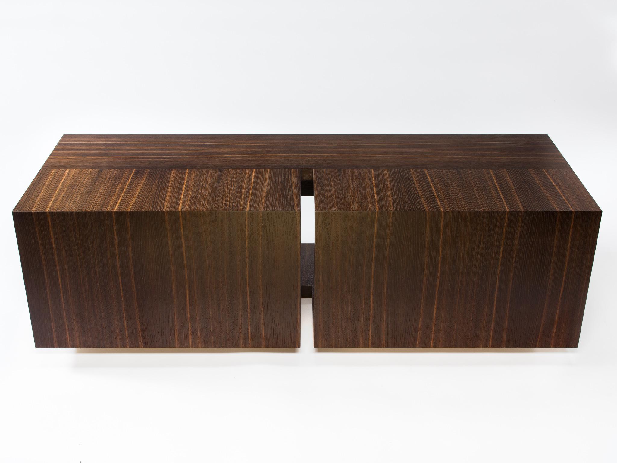 Hand-Crafted Modern Wood Coffee Table in Fumed Ebony Oak, by Studio DiPaolo For Sale