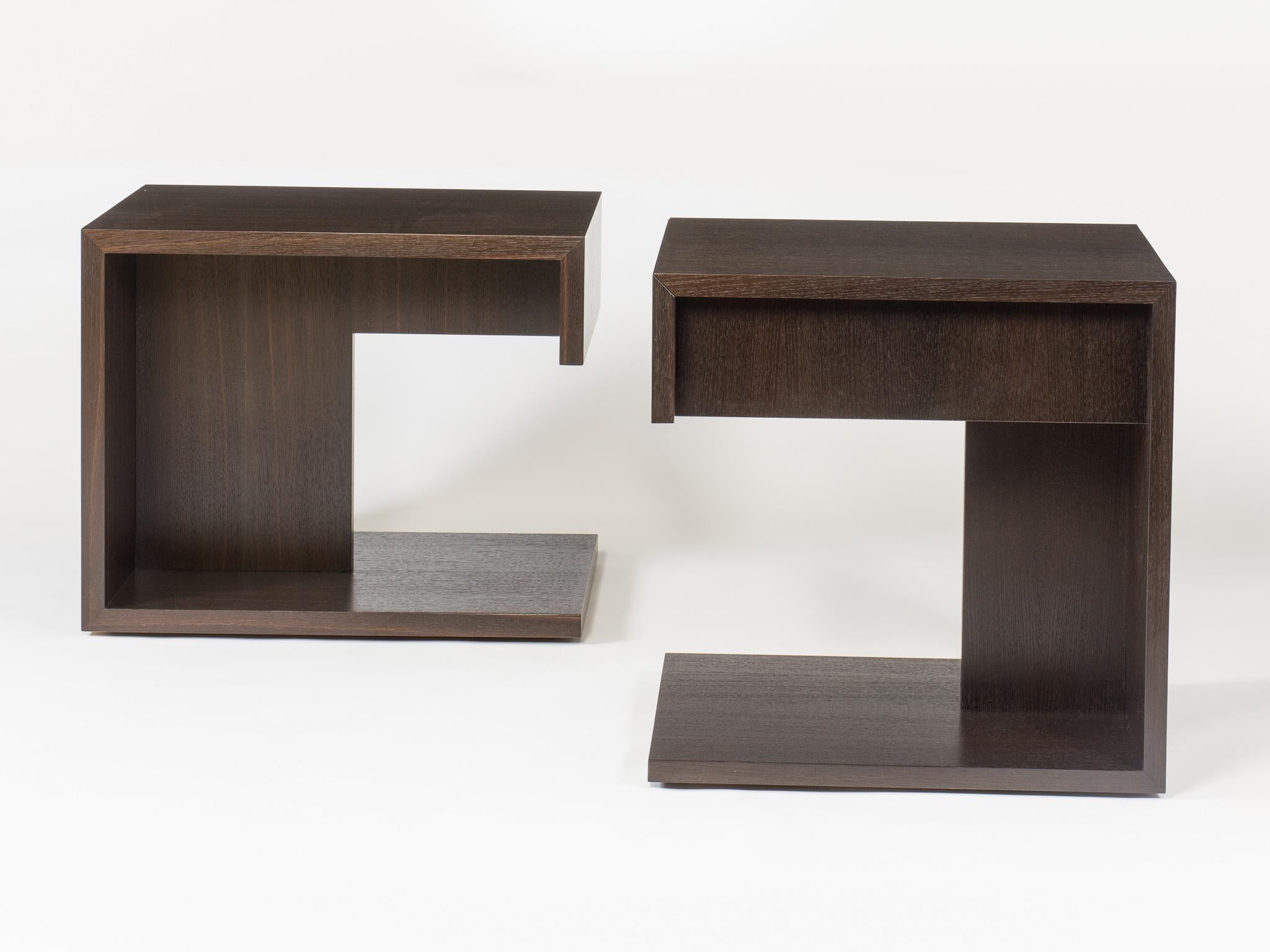 Contemporary Modern Wood End Table in Fumed Ebony Oak, by Studio DiPaolo For Sale