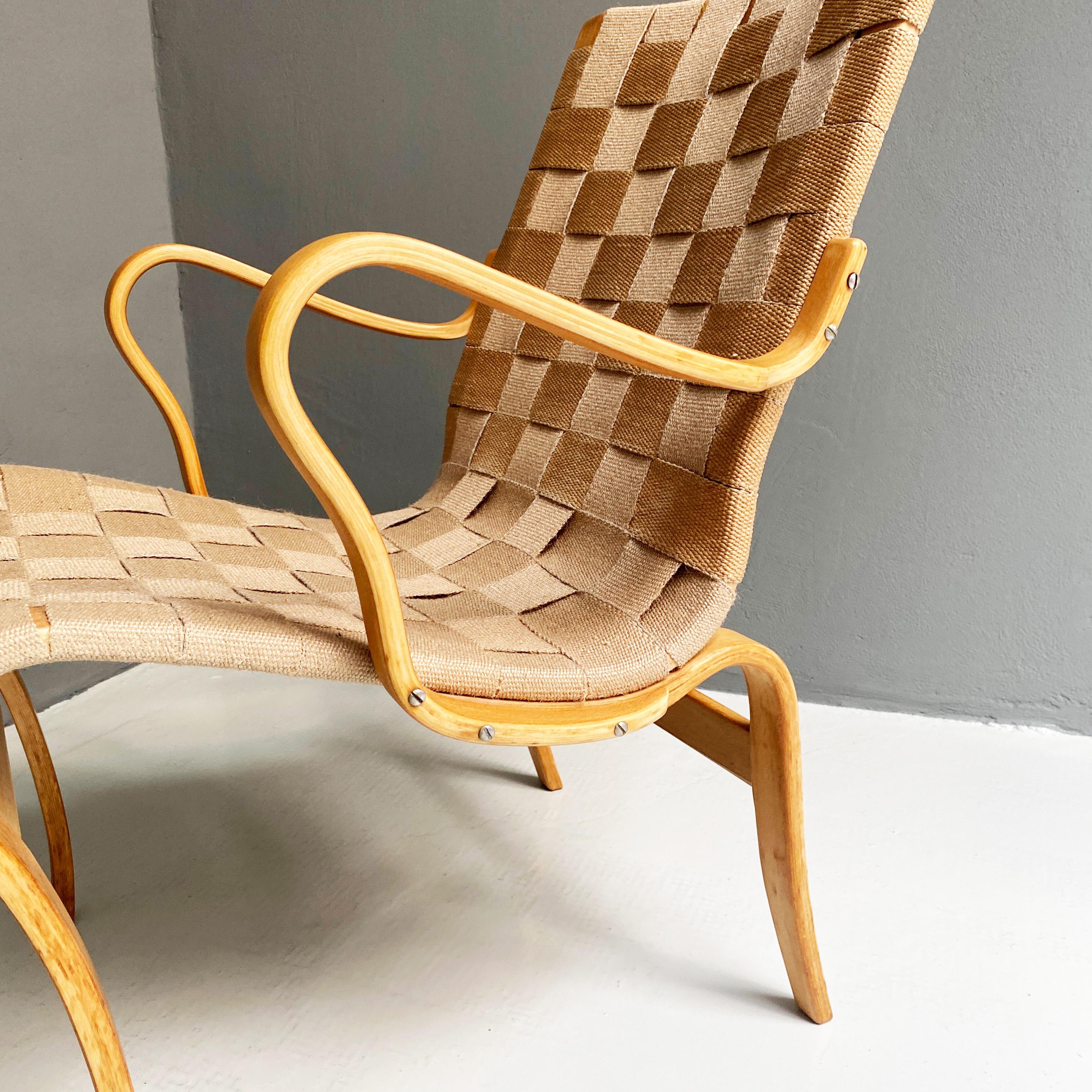 Fabric Modern wood Eva Chair by Bruno Mathsson for Firma Karl Mathsson, 1977 For Sale