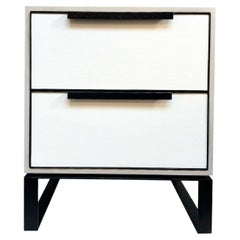 Modern Wood- Leather 2-Drawer Nightstand-Metal Base-Metal Handles By Ercole Home