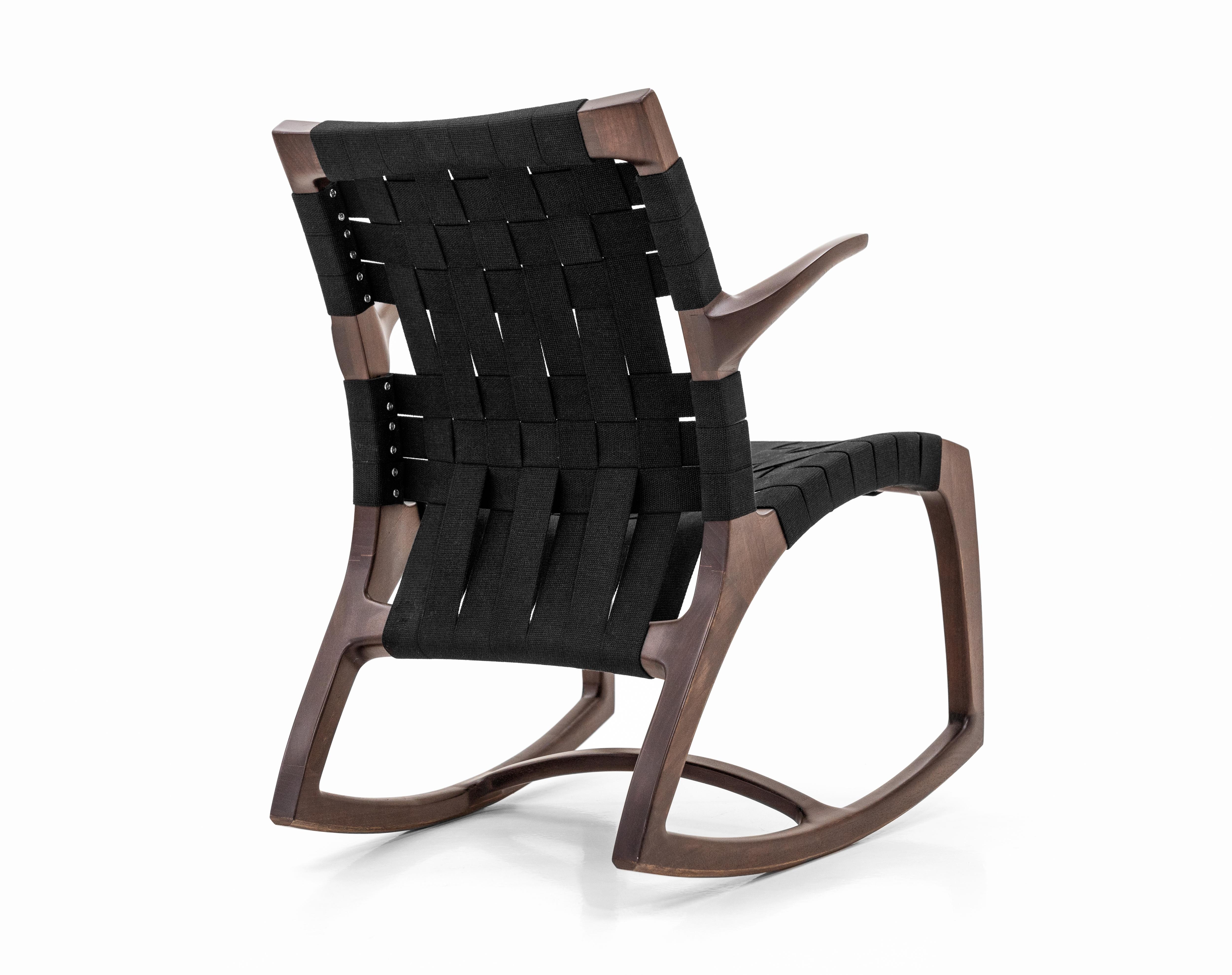 Modern Wood Luna Rocking Chair with Webbed Seat by Goebel In New Condition For Sale In Saint Louis, MO