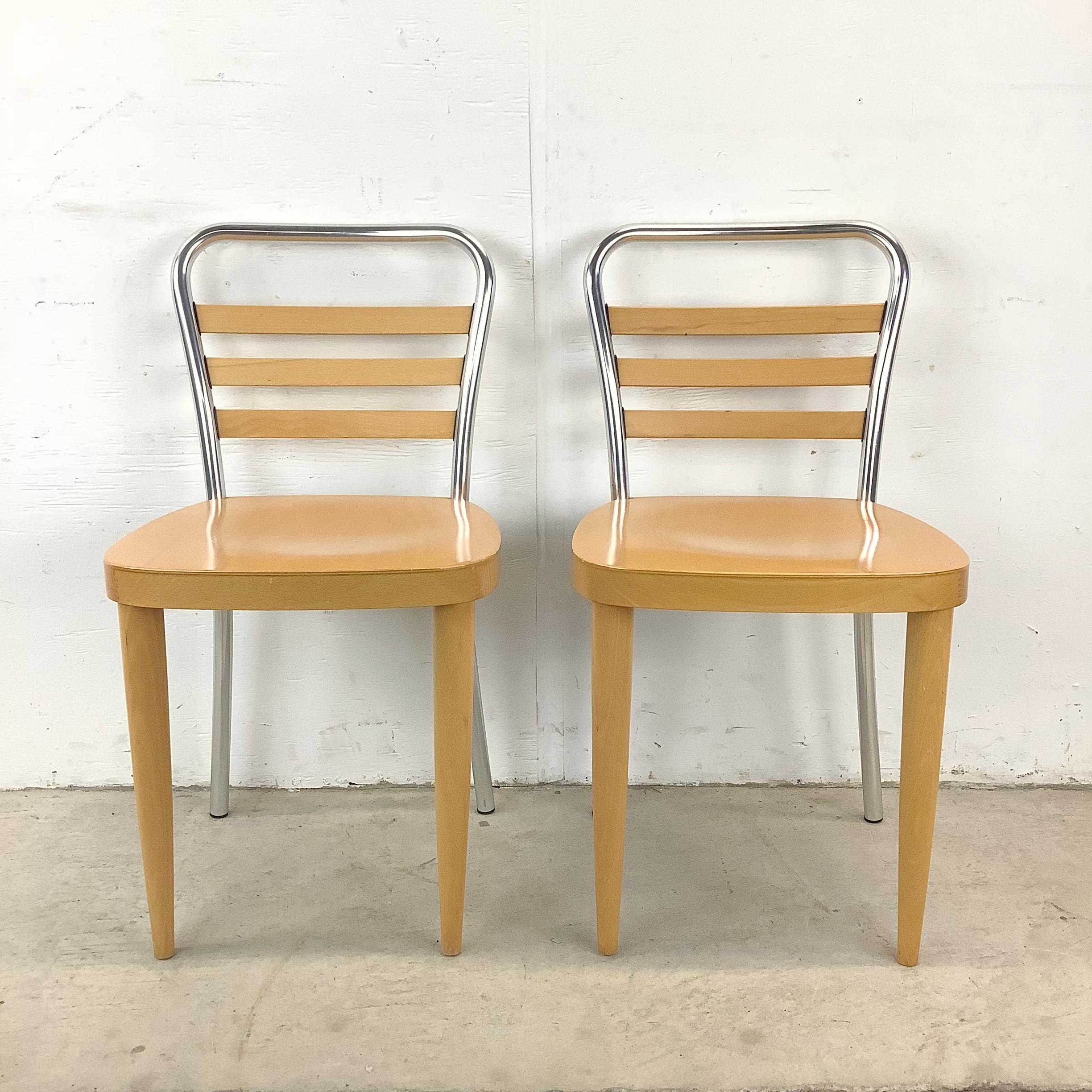 Modern Wood & Metal Dining Chairs- Set four In Good Condition For Sale In Trenton, NJ