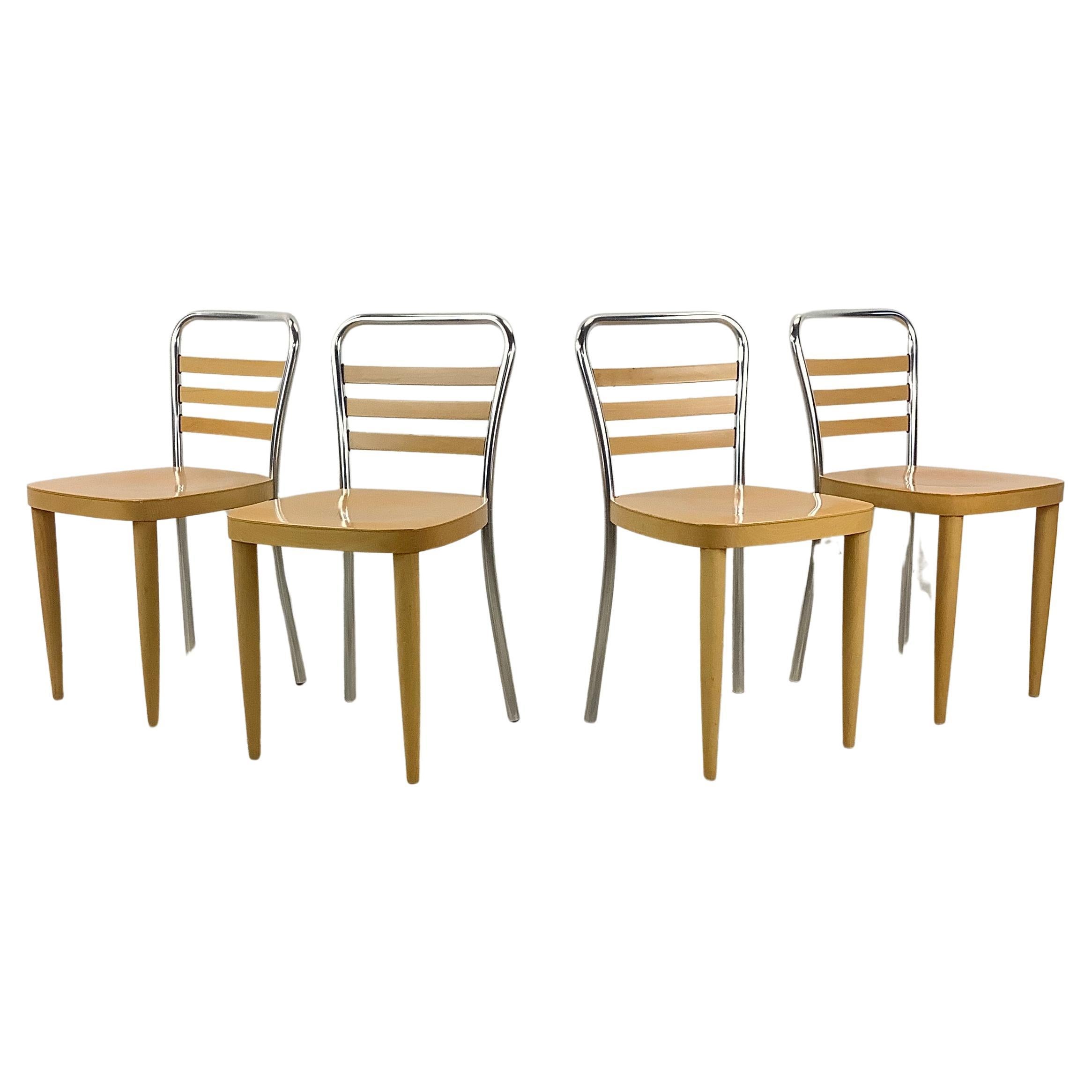 Modern Wood & Metal Dining Chairs- Set four For Sale