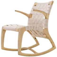 Modern Wood Midcentury Luna Rocking Chair with Webbed Seat by Goebel