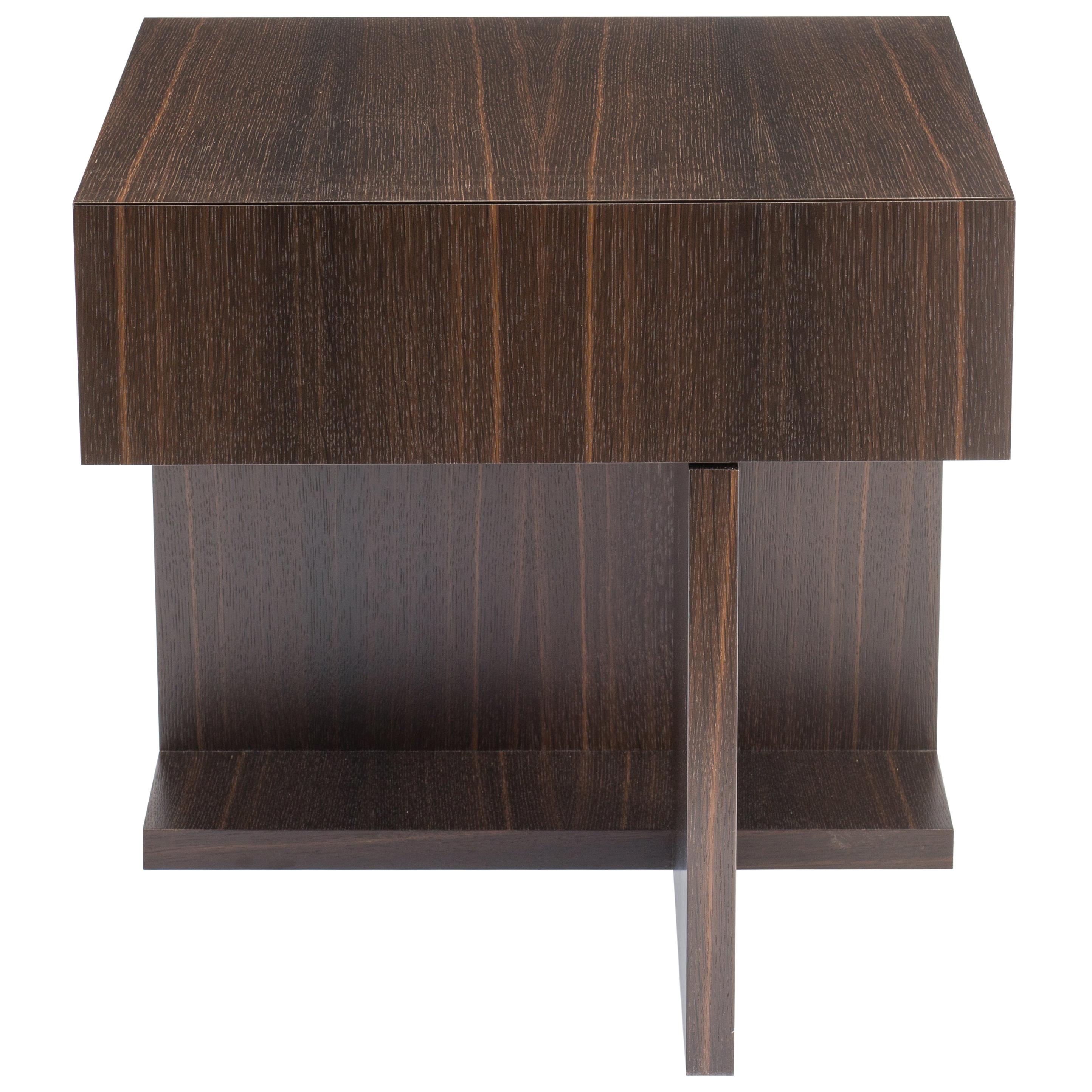 Modern Wood Night Table in Fumed Ebony Oak, by Studio DiPaolo For Sale