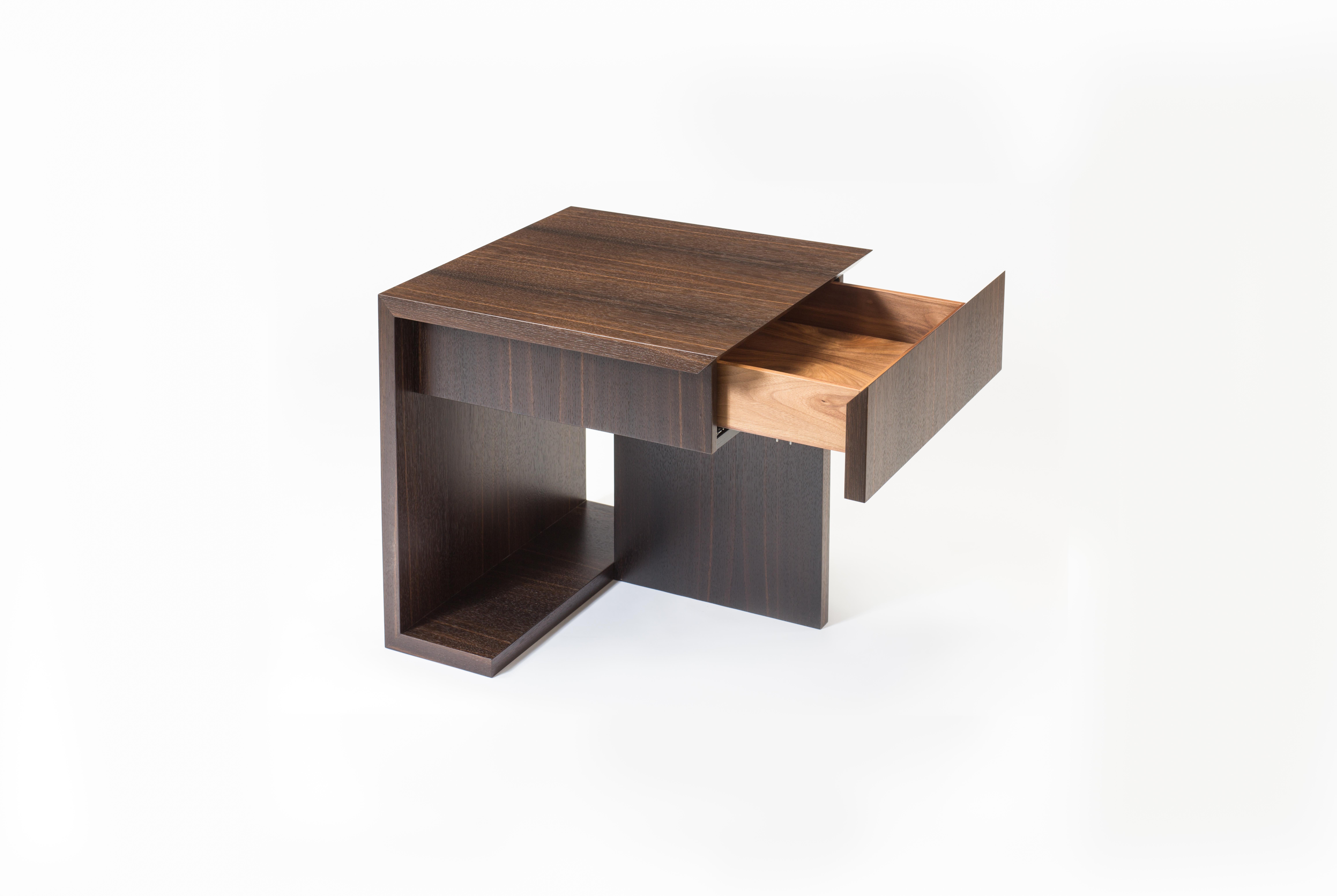 American Modern Wood Night Table in Fumed Ebony Oak, by Studio DiPaolo For Sale