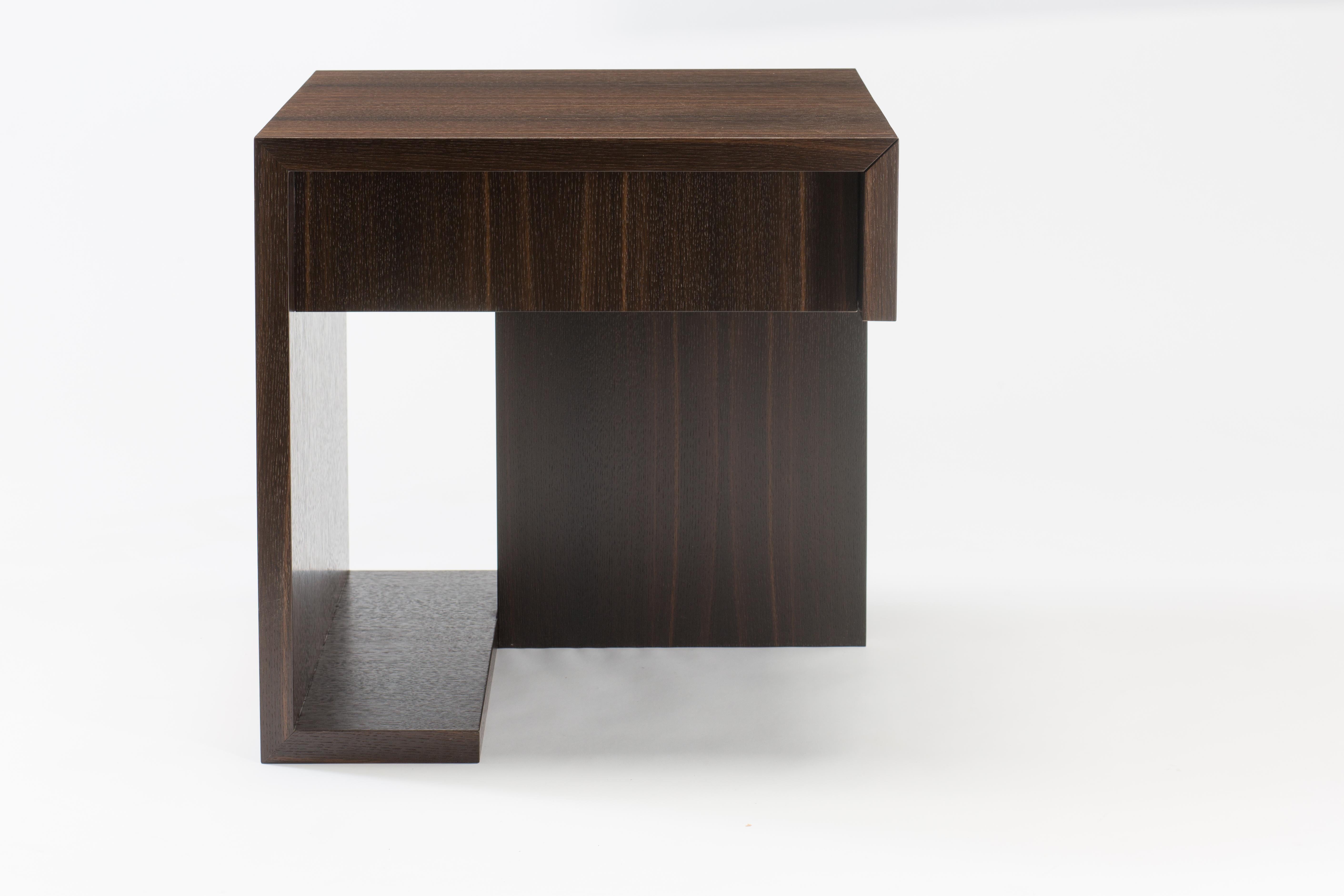 Hand-Crafted Modern Wood Night Table in Fumed Ebony Oak, by Studio DiPaolo For Sale