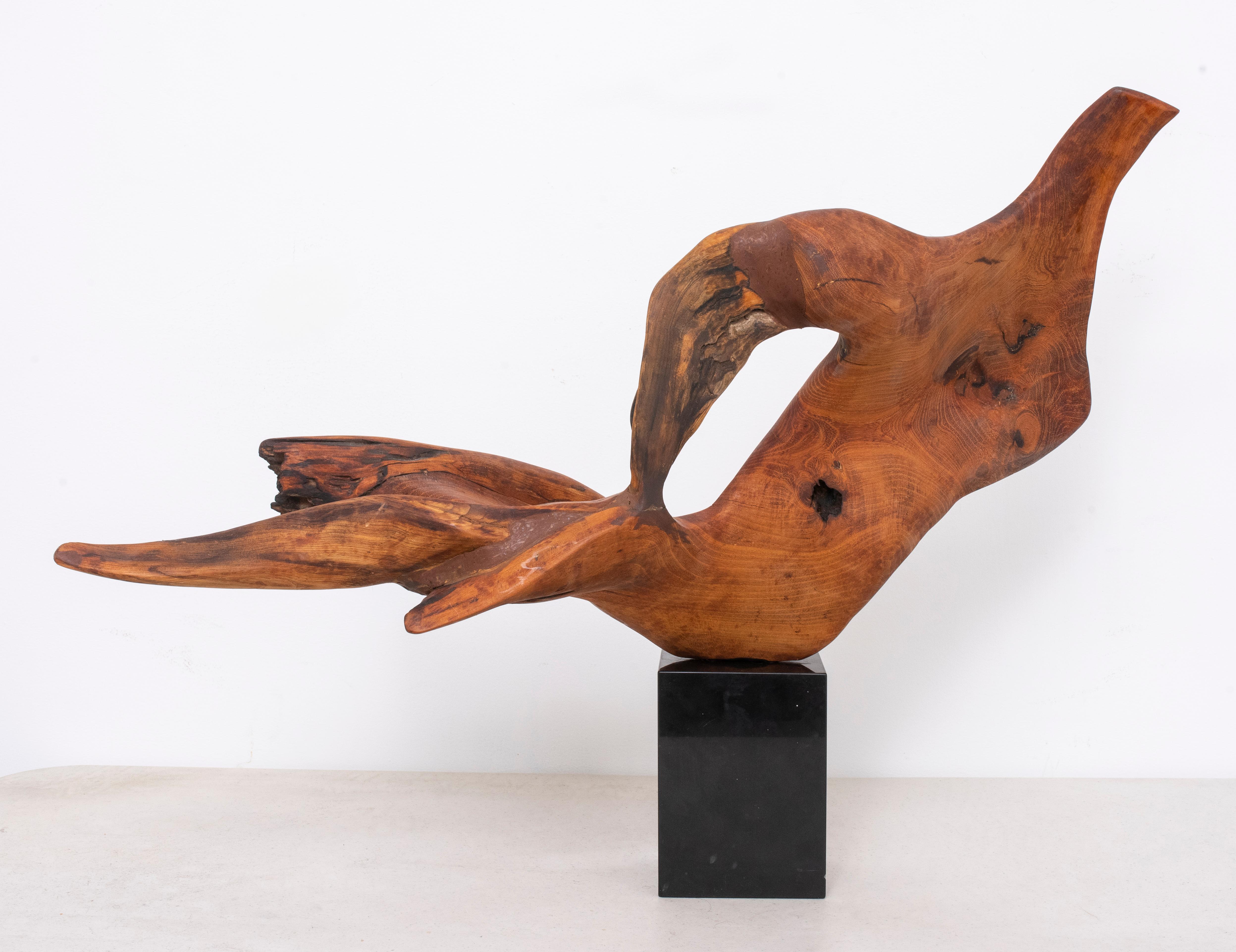 Modern Wood Sculpture on Marble Base In Good Condition In Astoria, NY