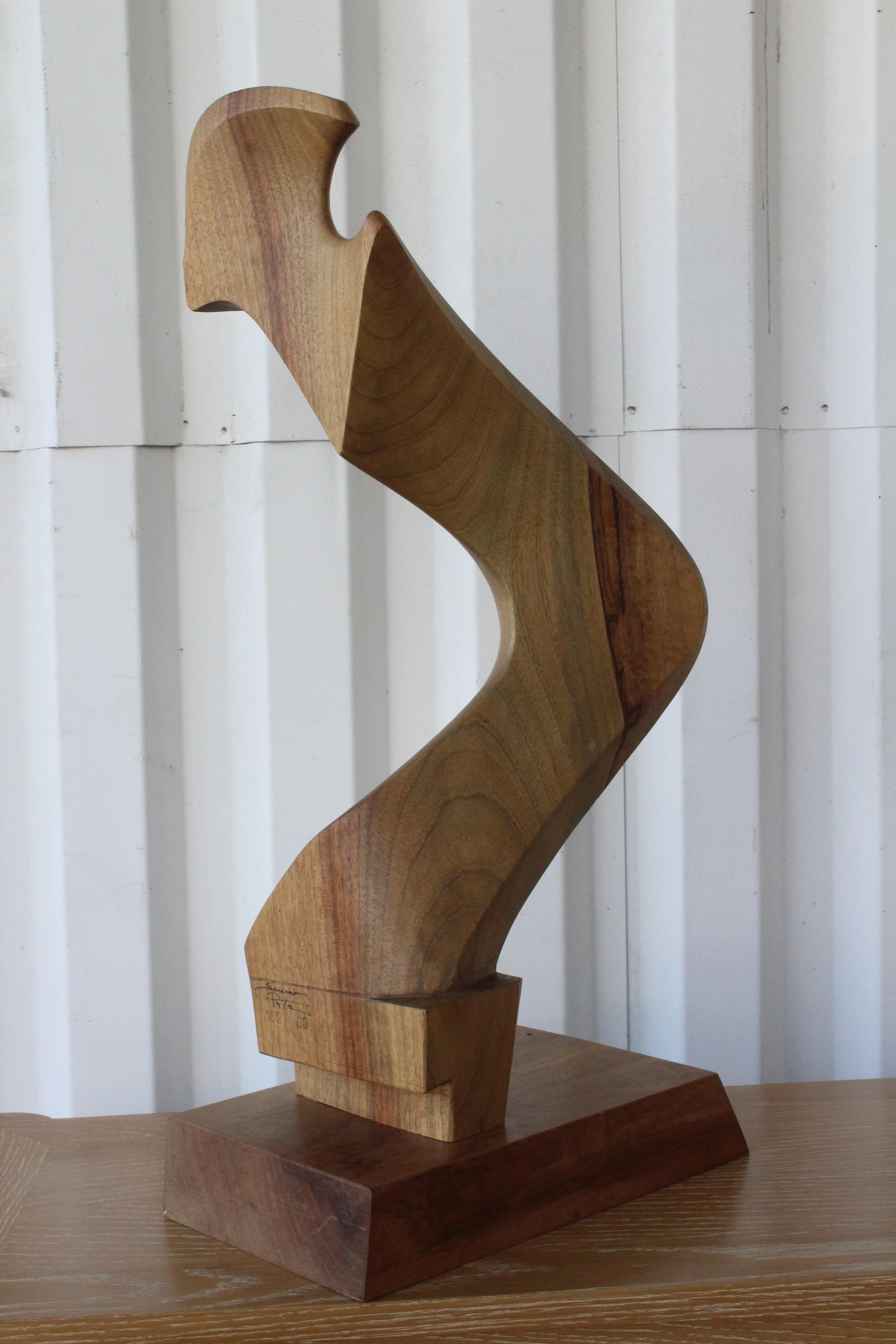 Mid-Century Modern Modern Wood Sculpture, Signed, 2000