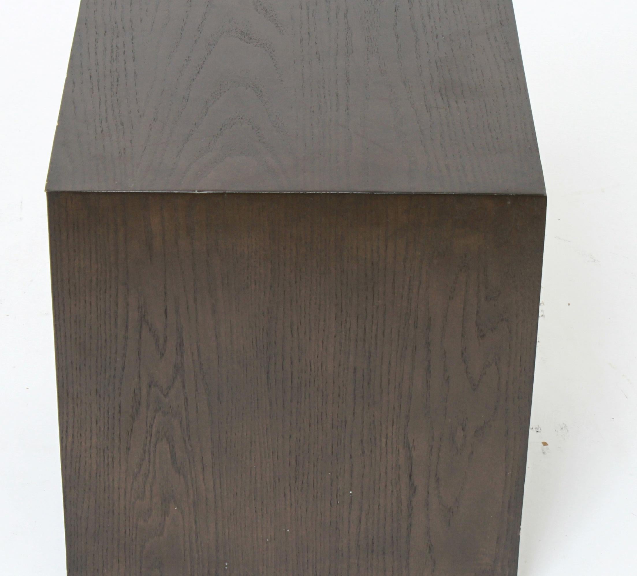 Modern wood side table with a square top. The piece is in great vintage condition with some age-appropriate wear and use.